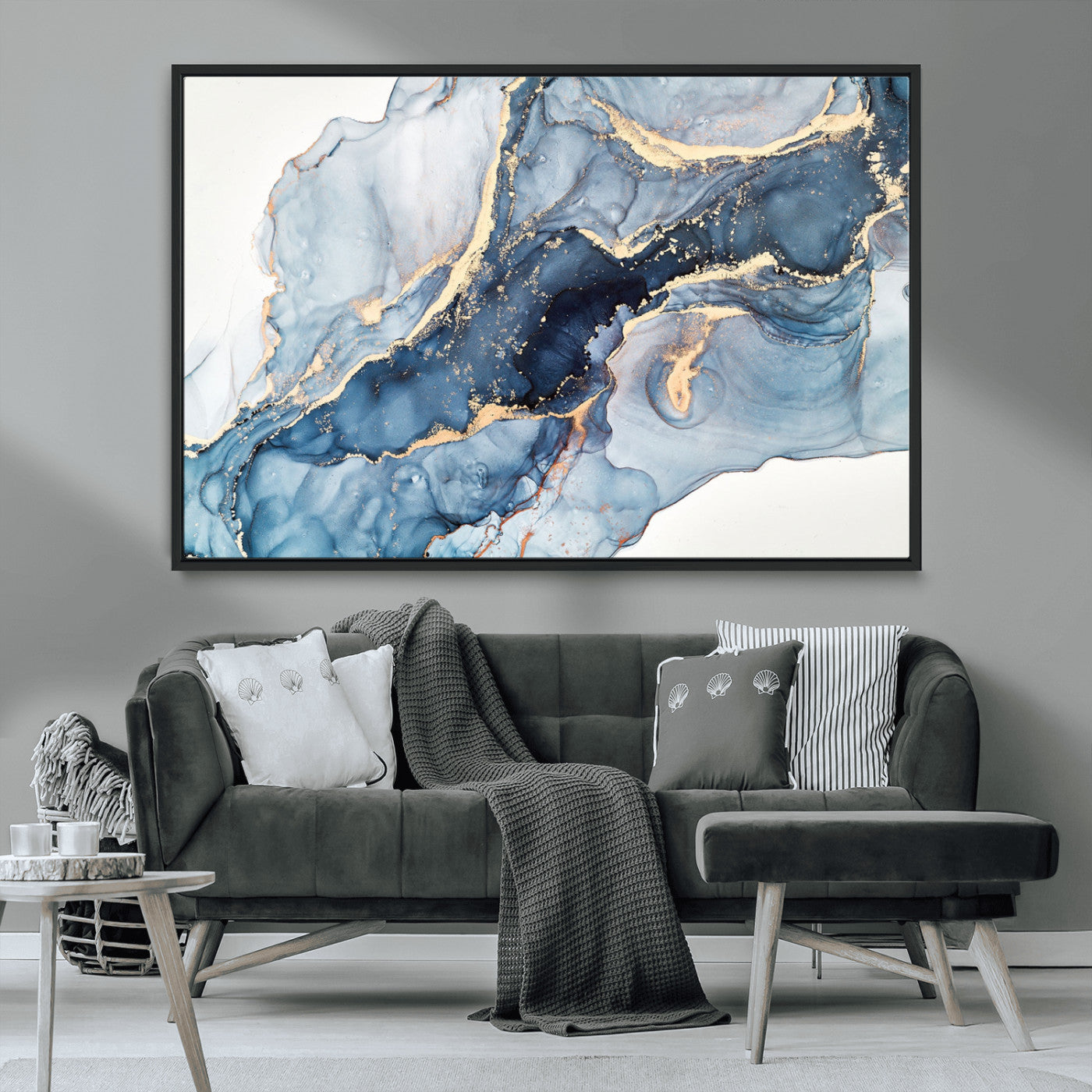 33782-MGV-CV-36X24-Abstract Marble Wall Art – Blue & Gold Fluid Painting Canvas Print, Modern Home Decor for Living Room, Bedroom or Office