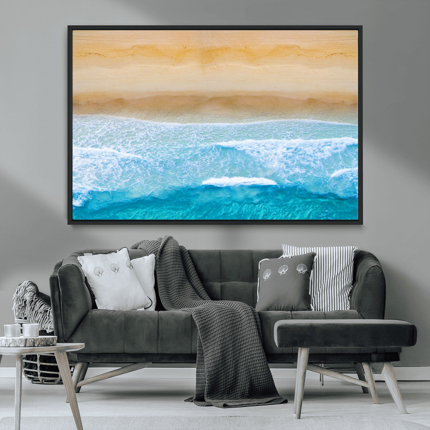 43046-MGV-CV-36X24-Aerial Beach Wall Art – Serene Ocean Waves & Sandy Shore Canvas Print, Coastal Home Decor for Living Room, Bedroom or Office