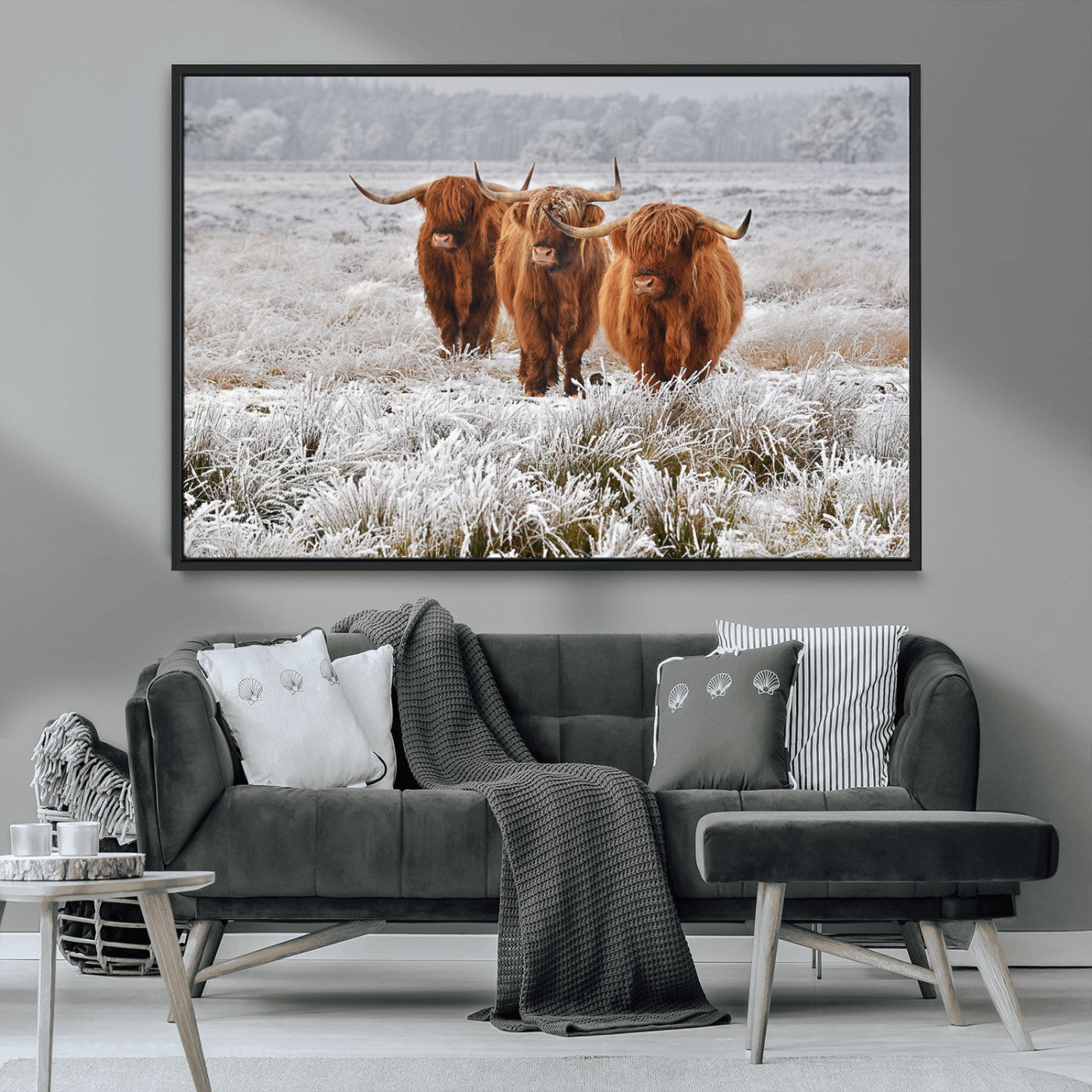 10396-MGV-CV-36X24-Highland Cattle Wall Art – Rustic Winter Landscape Canvas Print, Farmhouse Decor for Living Room, Office, Cabin or Country Home