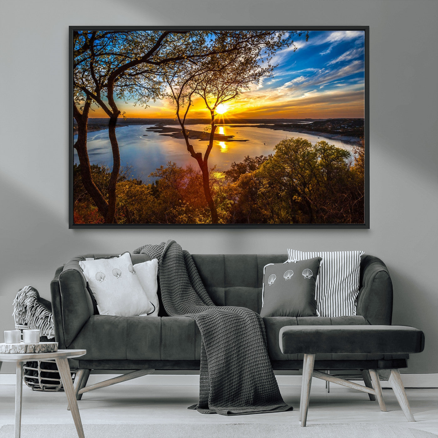 71863-MGV-FC-36X24_Black-Lake Sunset Wall Art – Scenic Nature Canvas Print with Trees and Golden Sky, Serene Landscape Decor for Living Room, Bedroom or