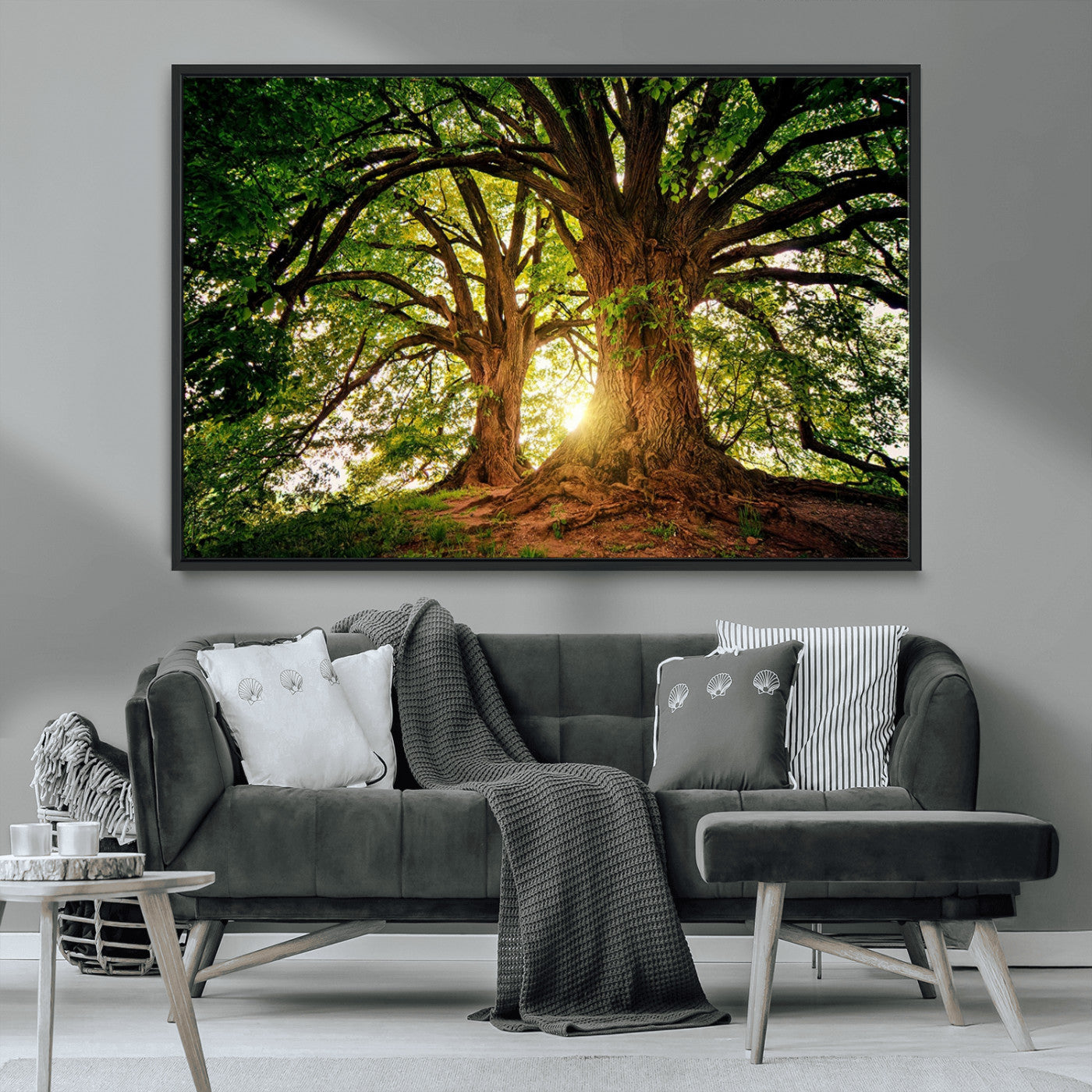 52150-MGV-FC-36X24_Black-Majestic Tree Wall Art – Large Nature Canvas Print with Sunlight Through Branches, Rustic Forest Decor for Living Room, Bedroom or