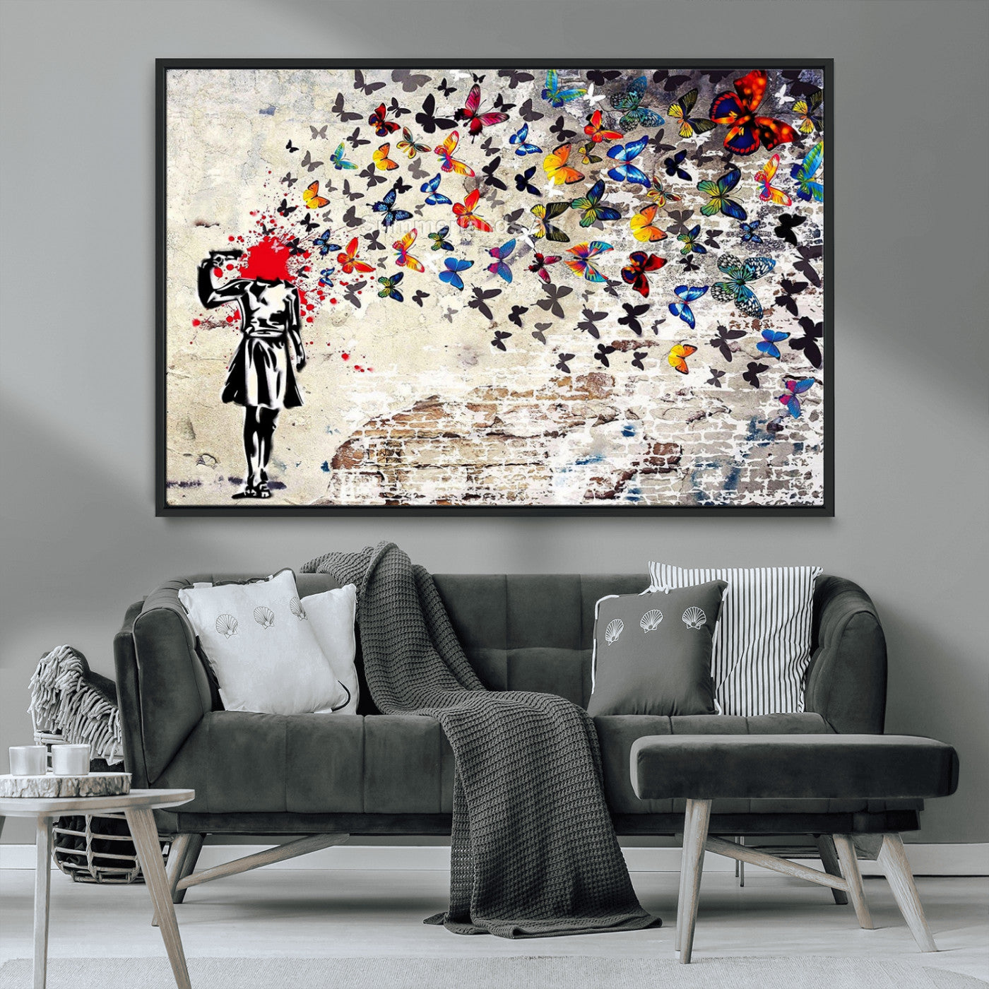 88654-MGV-FC-36X24_Black-Butterfly Explosion Graffiti Wall Art – Street Art Canvas Print, Colorful Butterfly Spray Mural, Modern Abstract Urban Wall Decor