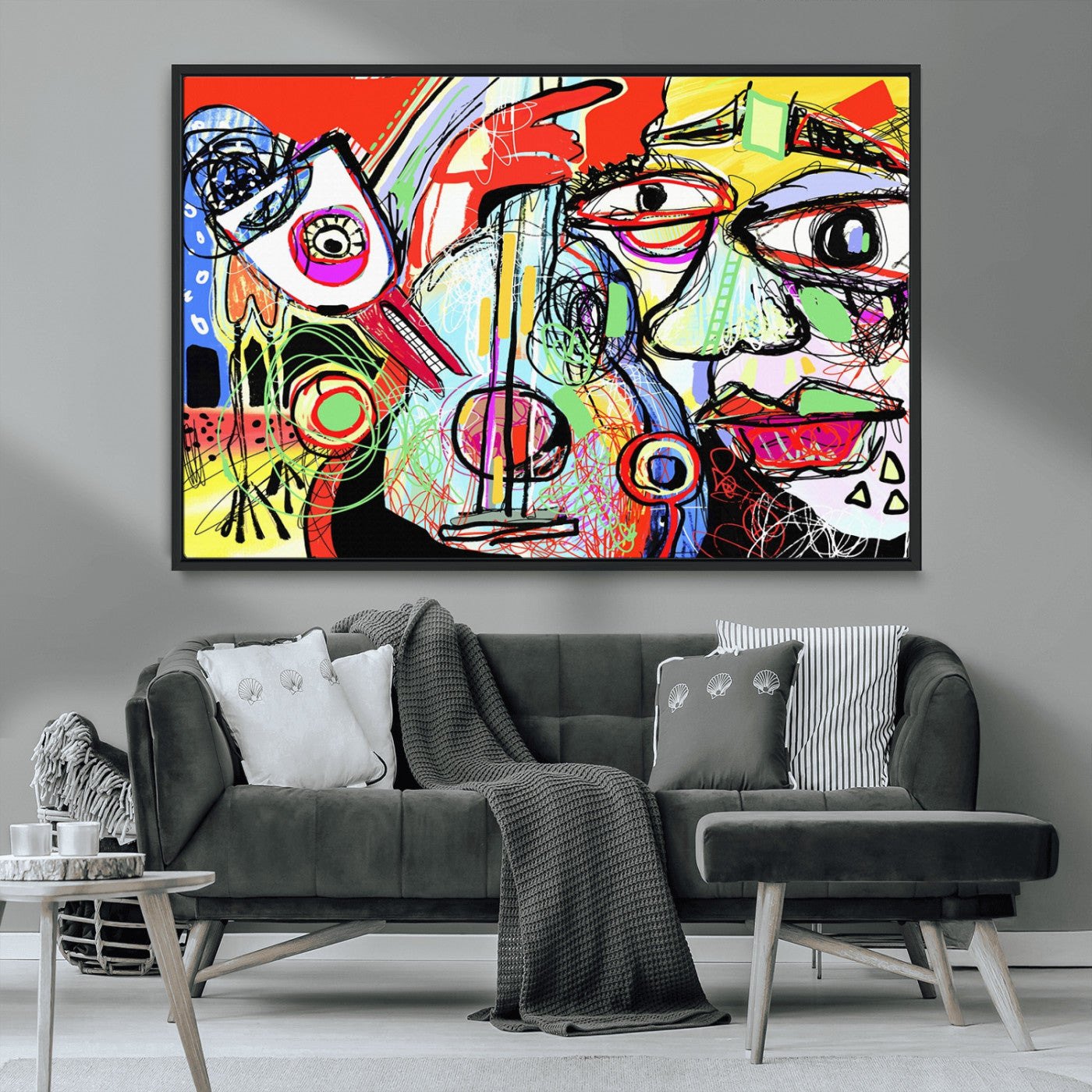 37796-MGV-FC-36X24_Black-Picasso Style Wall Art Canvas Print, Framed Picasso Art Picture Print, Picasso Cubism Perfect Modern Abstract Decor Artwork