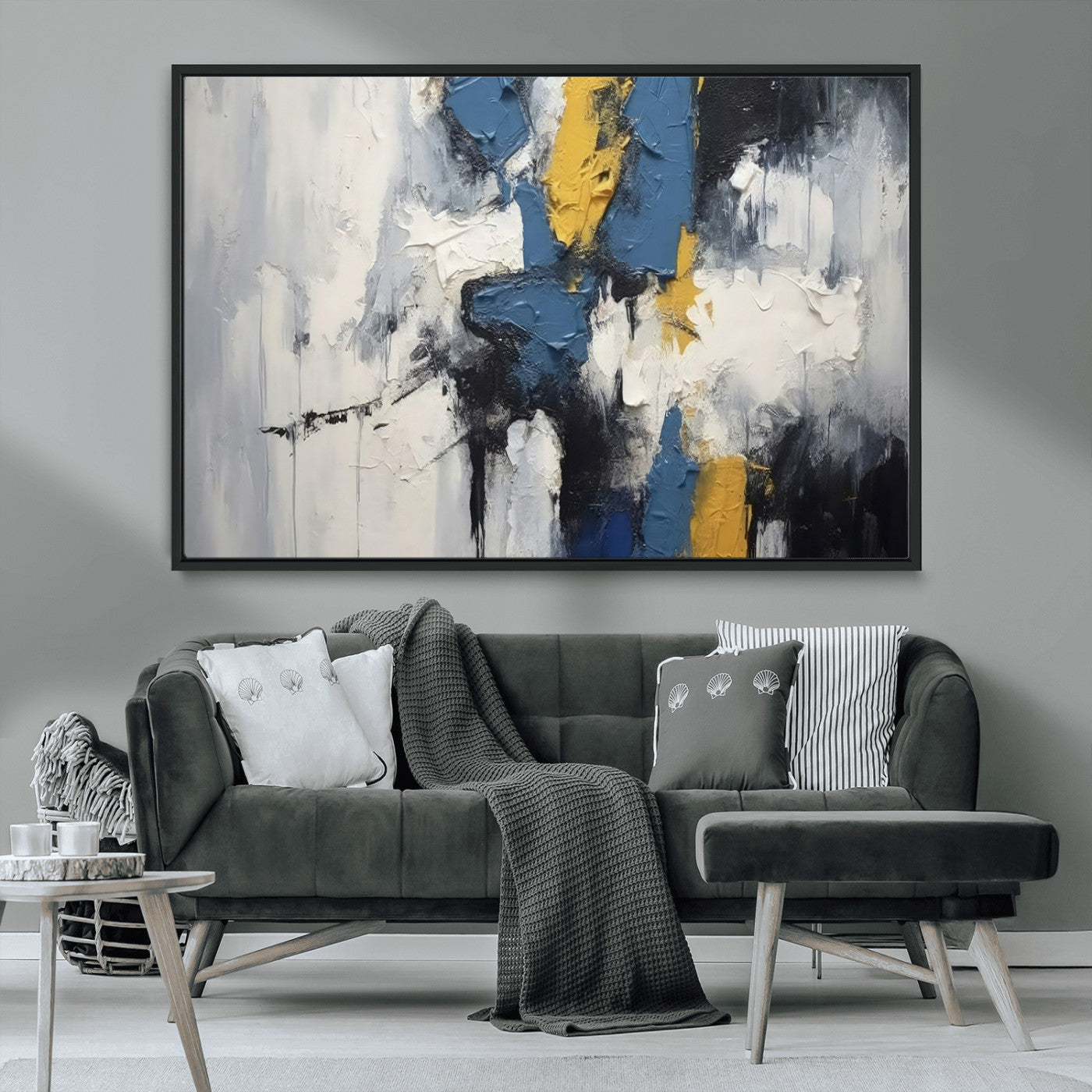 63850-MGV-CV-36X24-Abstract Blue and Yellow Wall Art – Modern Textured Canvas Painting, Bold Contemporary Artwork for Living Room, Bedroom or Office