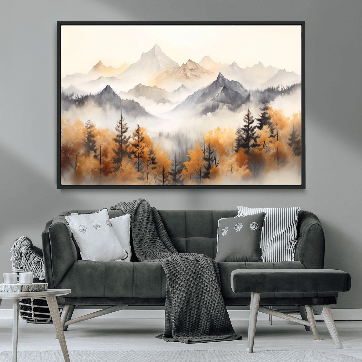 70049-MGV-CV-36X24-Autumn Mountain Forest Wall Art – Misty Landscape Canvas Print, Rustic Nature Inspired Decor for Living Room, Bedroom or Office