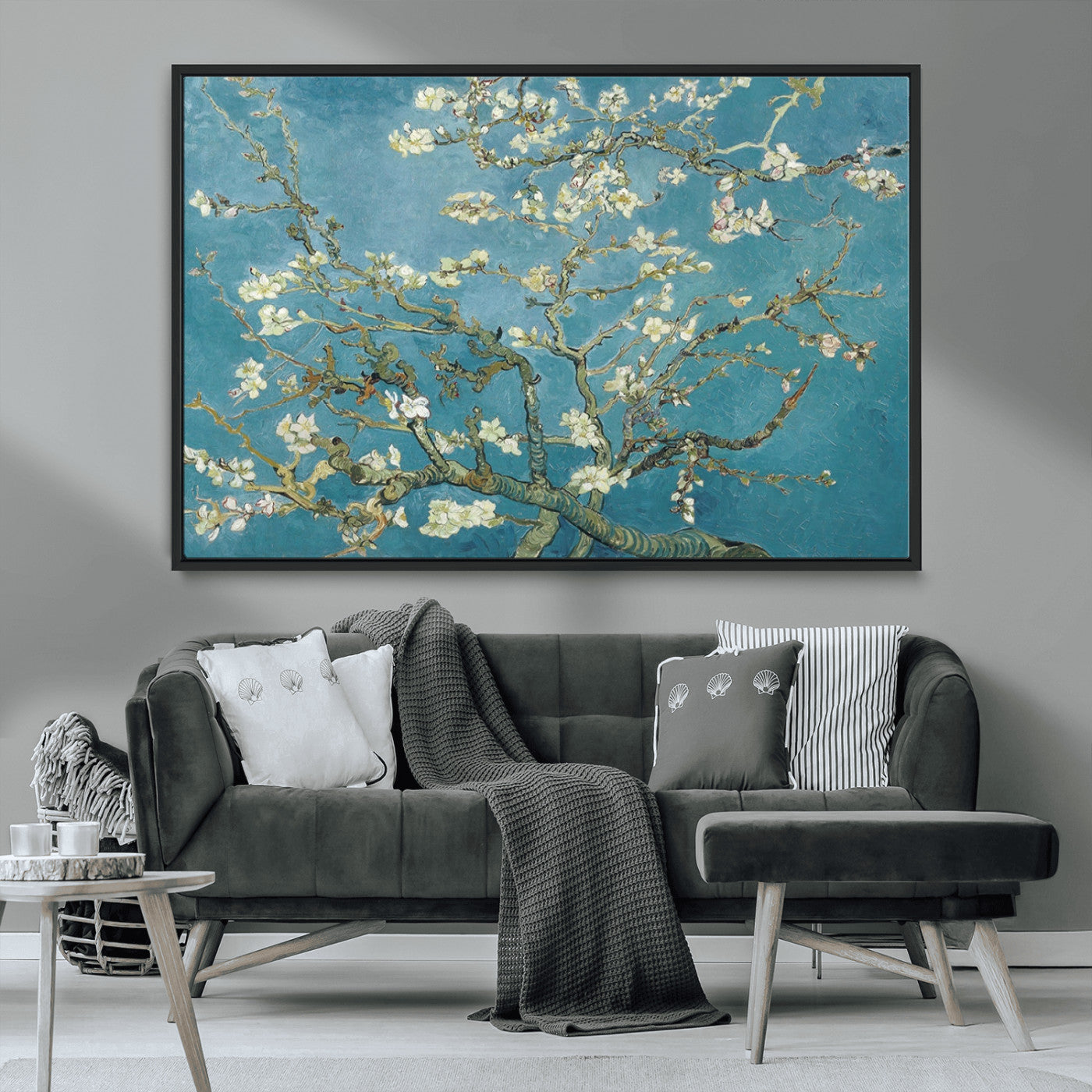 65607-MGV-CV-36X24-Almond Blossom Wall Art – Van Gogh Blue Floral Canvas Print, Elegant Impressionist Painting Decor for Living Room, Bedroom or