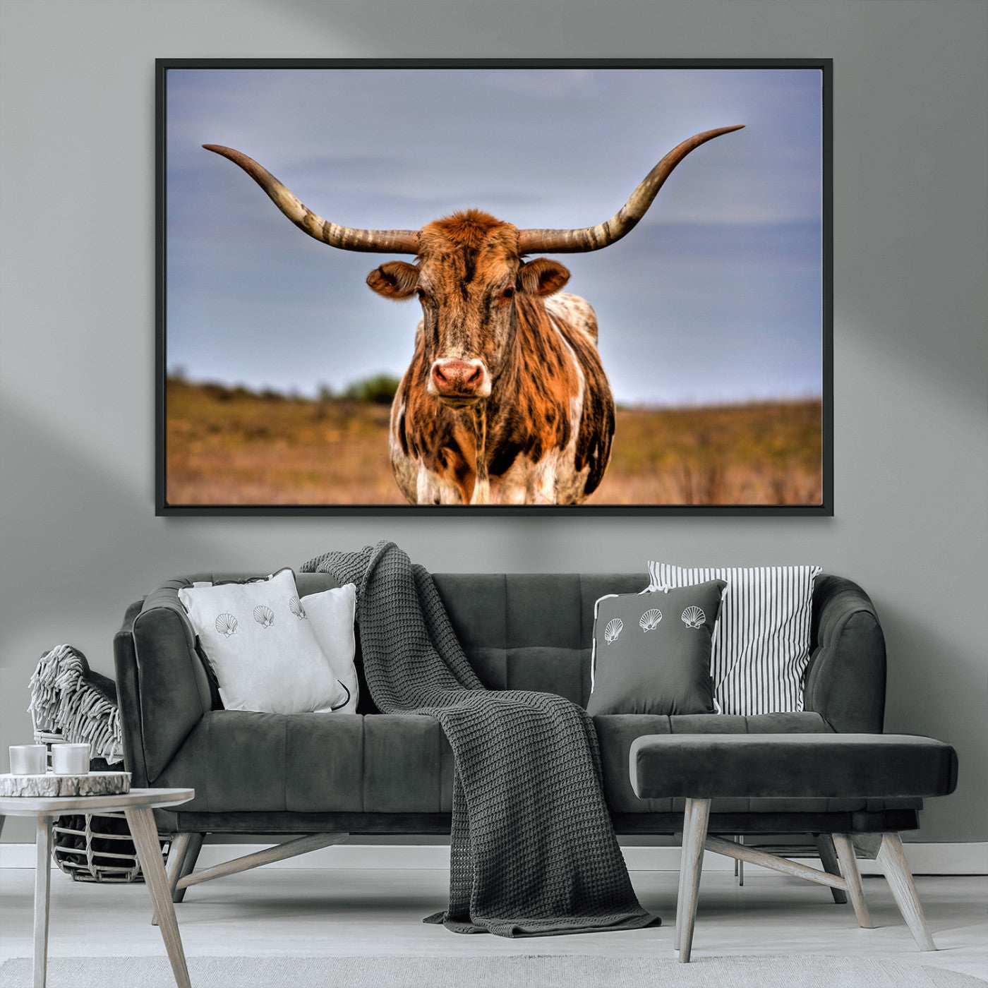 18594-MGV-CV-36X24-Texas Longhorn Bull Wall Art – Rustic Western Cattle Canvas Print, Country Farmhouse Decor for Living Room, Office or Cabin