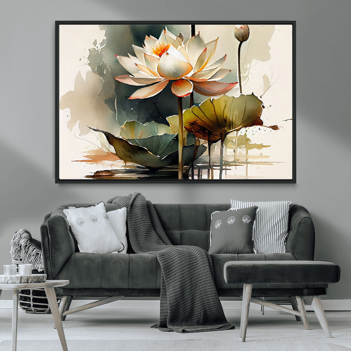 62531-MGV-CV-36X24-Lotus Flower Wall Art – Watercolor Botanical Canvas Print, Tranquil Nature Artwork for Living Room, Bedroom or Meditation Space