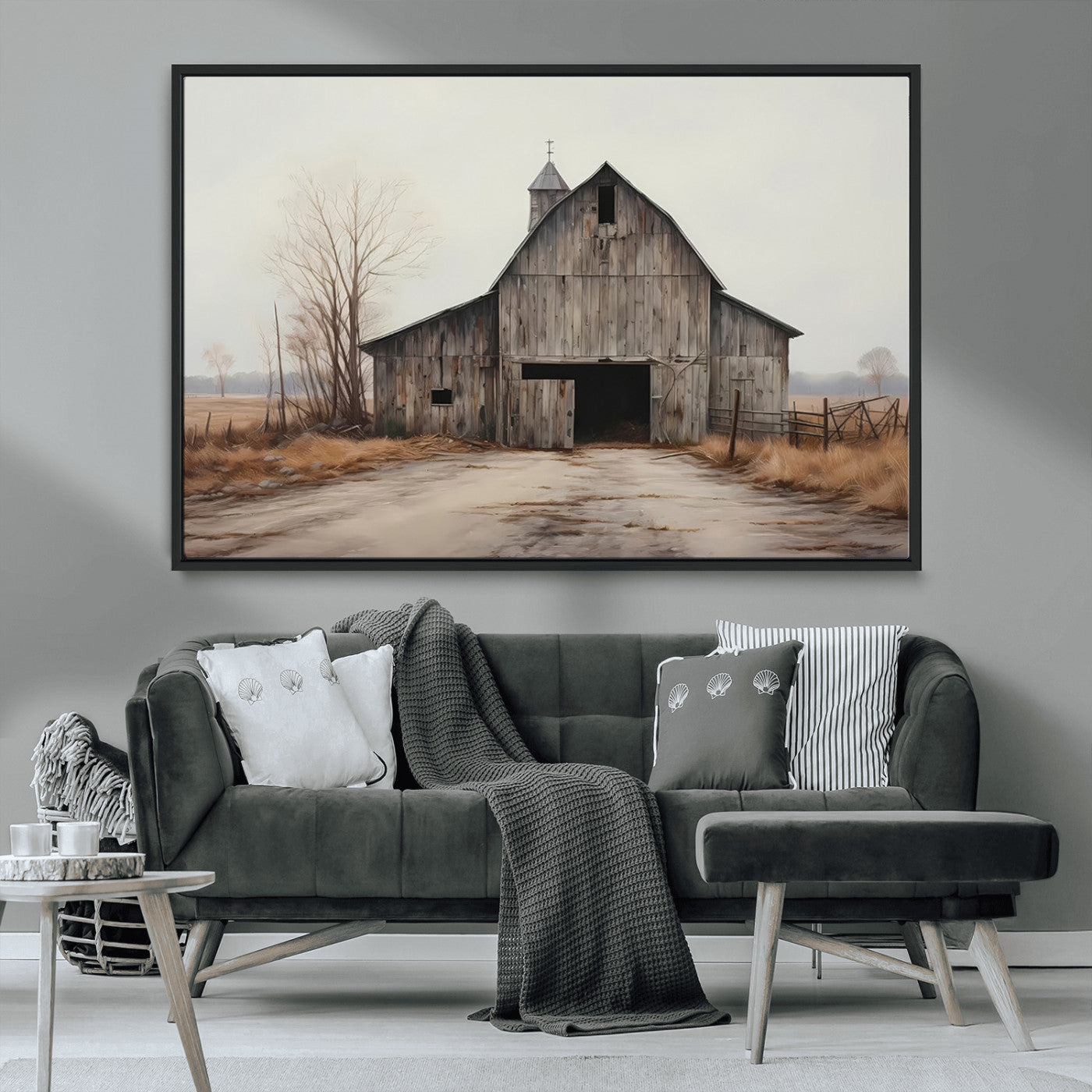 11602-MGV-CV-36X24-Old Barn Wall Art Canvas Print, Framed Rustic Barn Art Picture Print, Old Farmhouse Perfect Rustic Farmhouse Decor Artwork