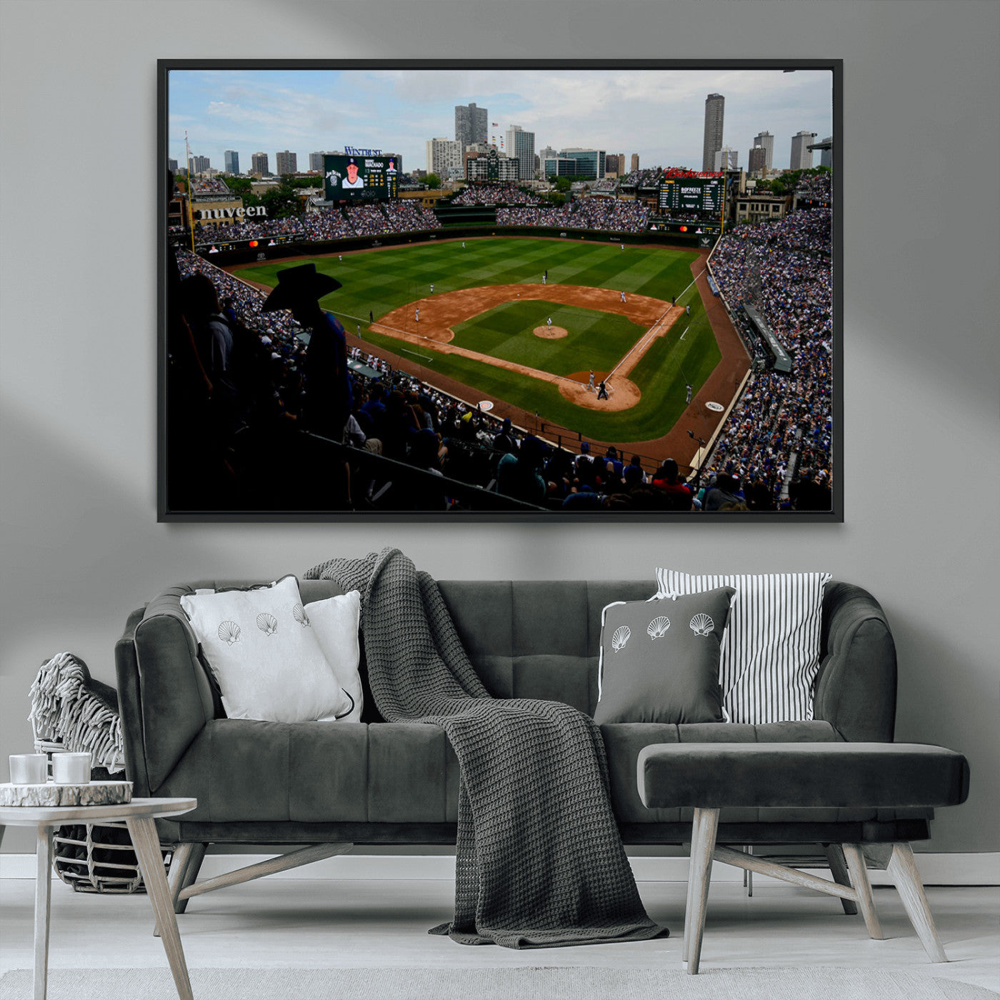 34859-MGV-FC-36X24_Black-Wrigley Field Wall Art Canvas Print, Framed Chicago Cubs Stadium Art Picture Print, Wrigley Stadium Field Perfect Sport Room Decor