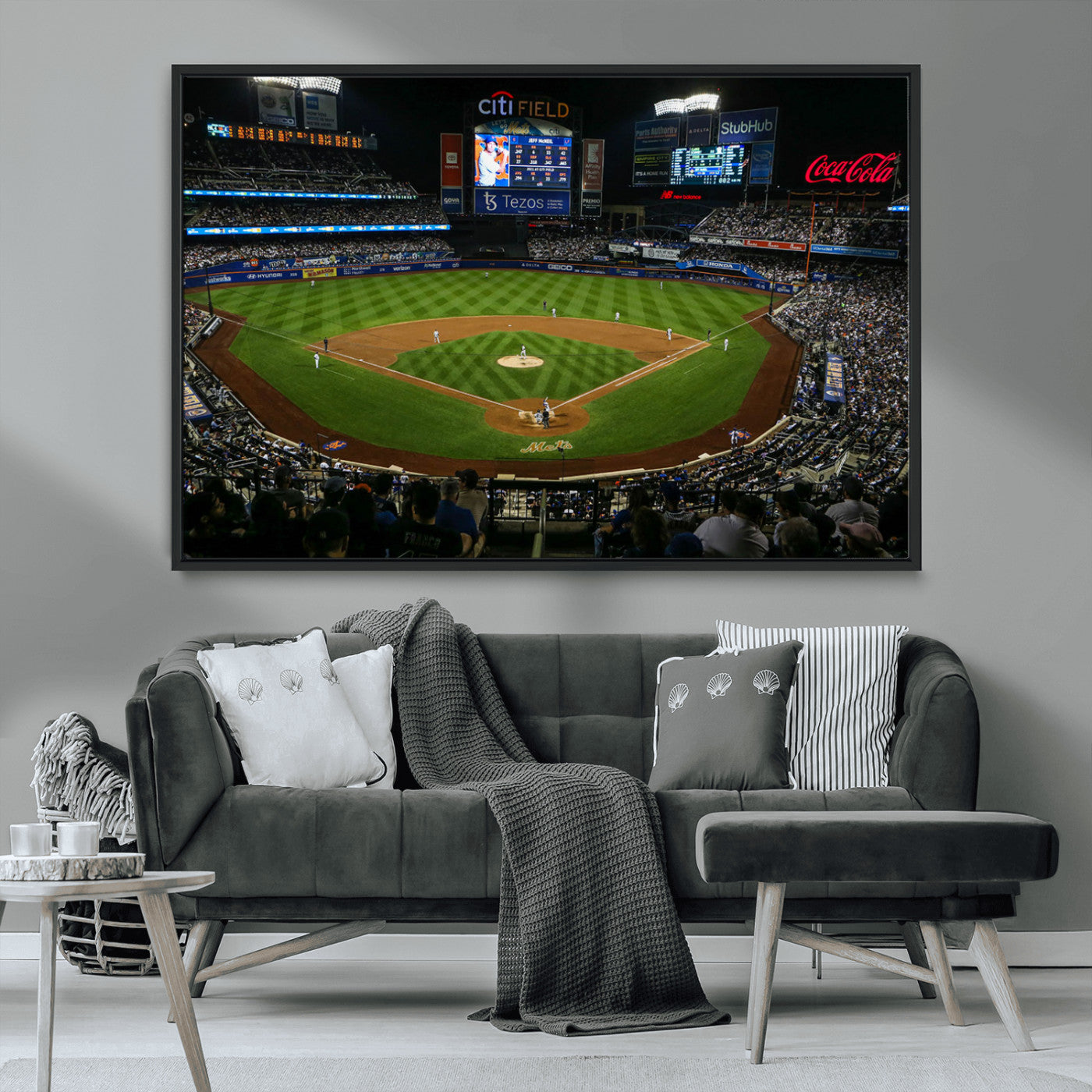 25148-MGV-FC-36X24_Black-Baseball Stadium Wall Art – Canvas Print Night Game Packed Crowd Bright Lights Sports Photography, Dynamic Decor for Game Room,