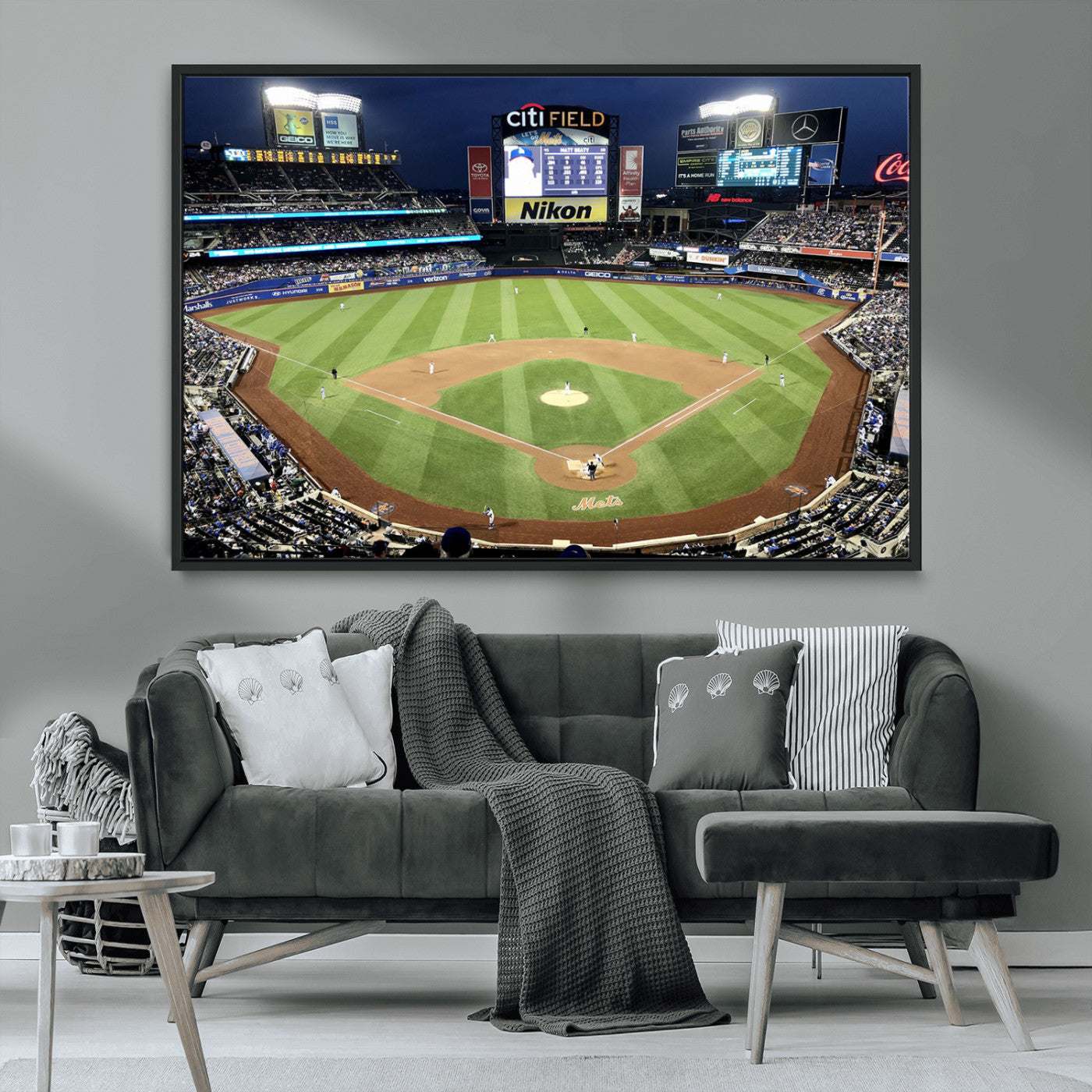 87666-MGV-FC-36X24_Black-City Field Stadium Wall Art Canvas Print, Framed New York Stadium Art Picture Print, Citi Field Stadium Perfect Sport Room Decor