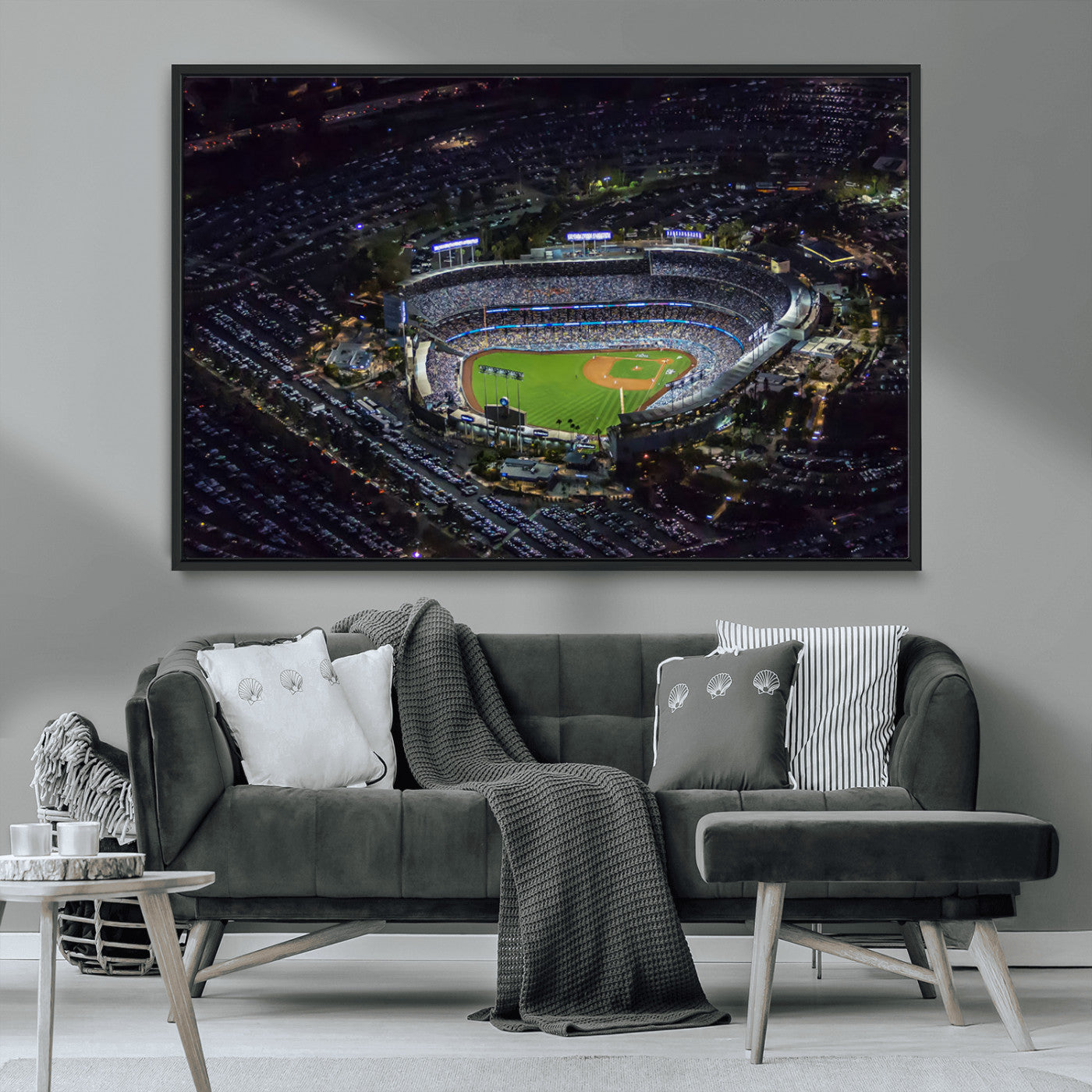 16515-MGV-FC-36X24_Black-Dodgers Stadium Wall Art Canvas Print, Framed Baseball Stadium Art Picture Print, Dodgers Field Perfect Sport Room Decor Artwork
