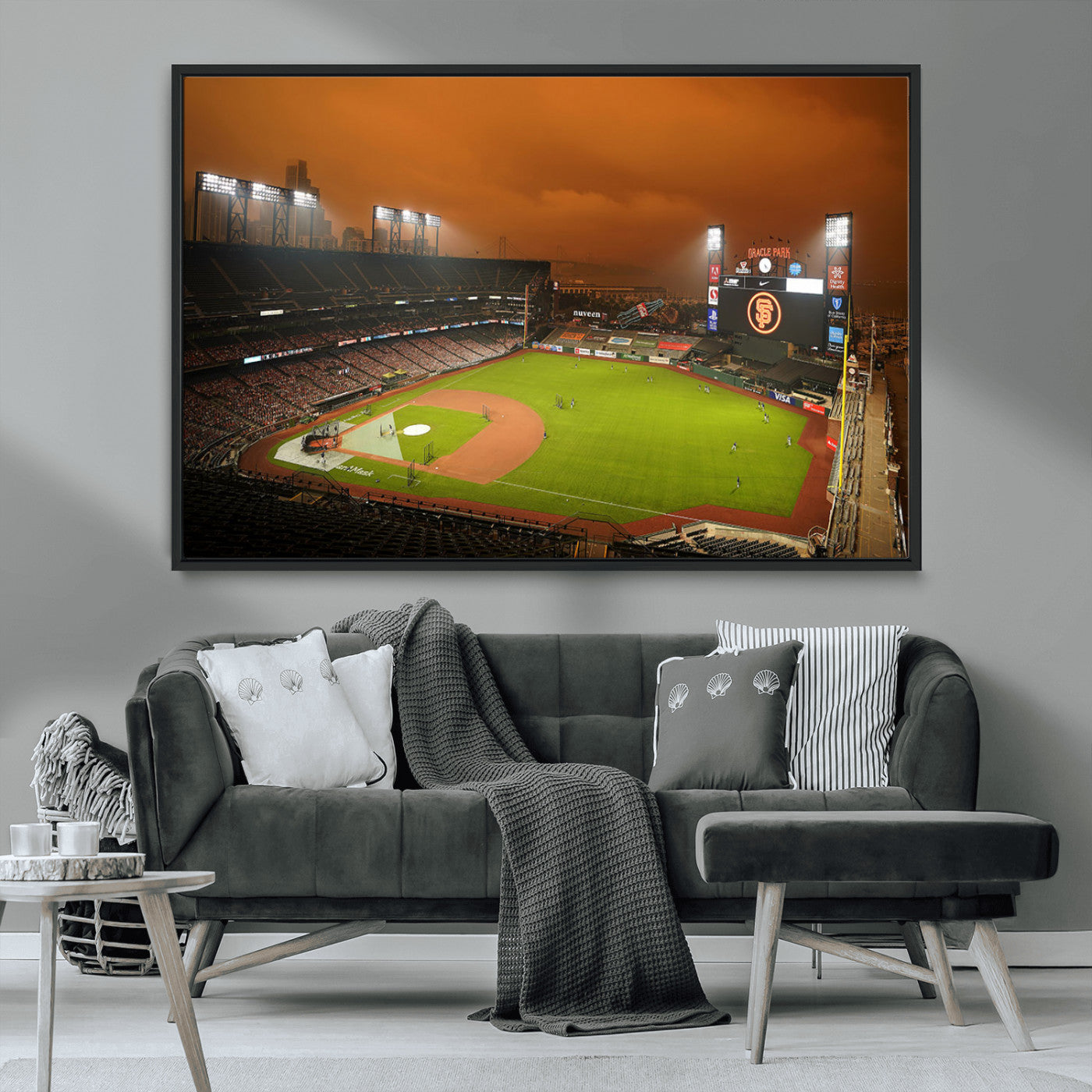 31315-MGV-CV-36X24-Oracle Park Stadium Wall Art Canvas Print, Framed California Stadium Art Picture Print, Oracle Park Field Perfect Sport Room Decor