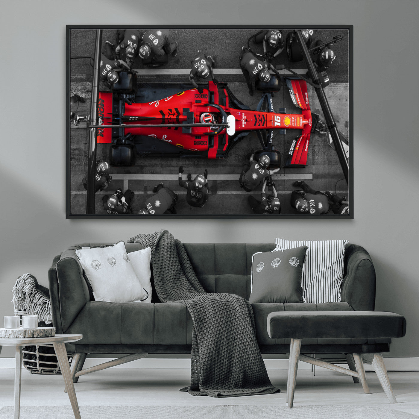 99356-MGV-CV-36X24-Ferrari Pit Stop Wall Art – Formula 1 Racing Car Canvas Print, Red Speed Machine Motorsport Decor for Office, Garage, Man Cave or