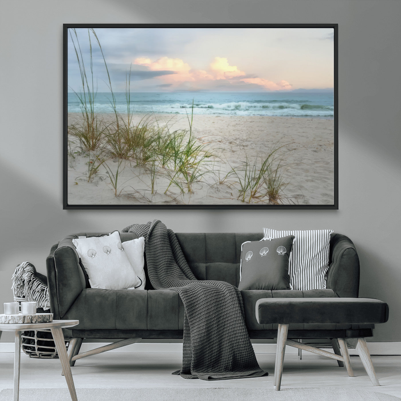 Test1001-MGV-CV-36X24-Coastal Beach Wall Art – Panoramic Ocean Waves and Sandy Dunes Canvas Print, Serene Seascape with Sea Oats for Relaxing Home or