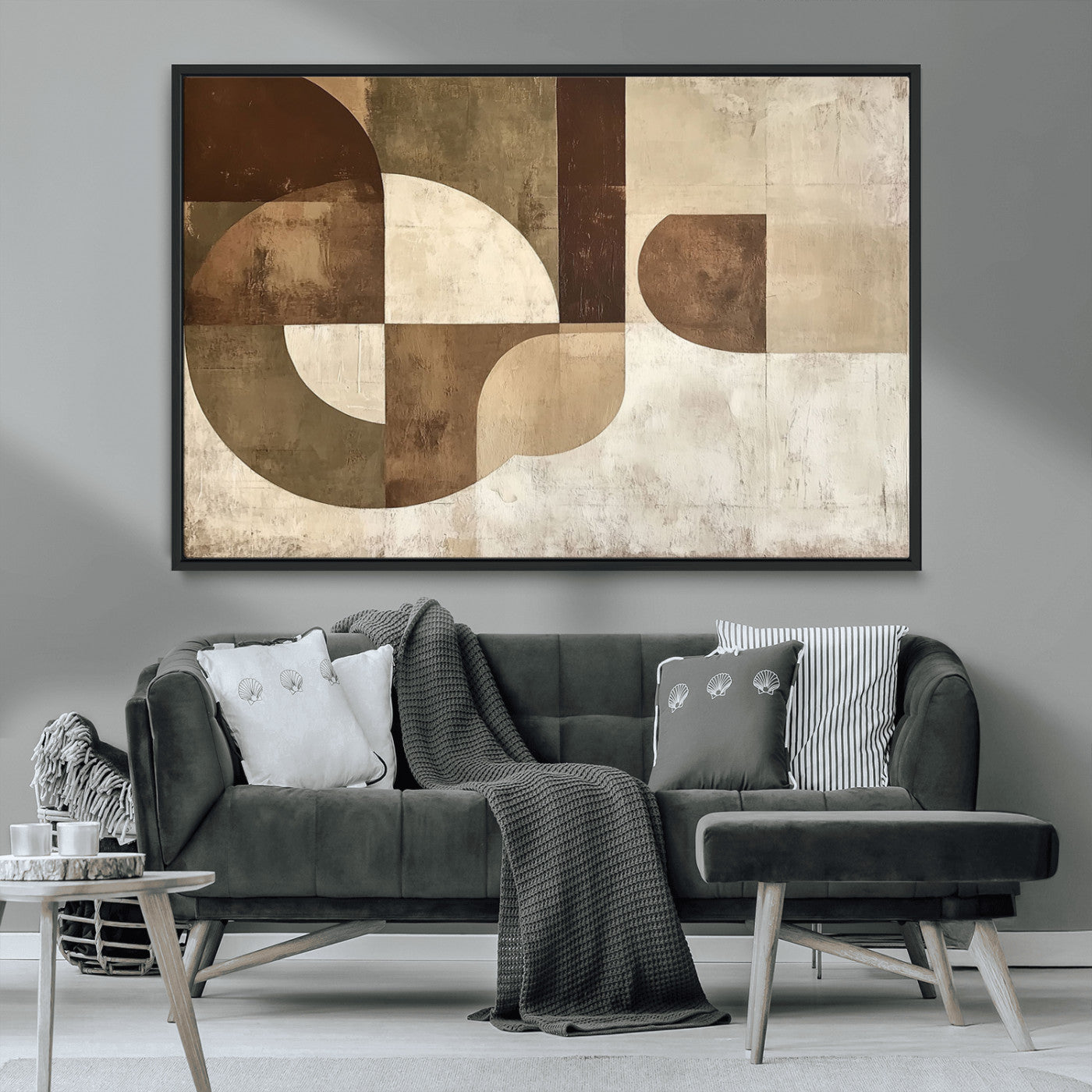 59767-MGV-CV-36X24-Abstract Geometric Shapes Wall Art – Modern Minimalist Canvas Print, Neutral Brown Beige Tan Artwork for Living Room, Bedroom,