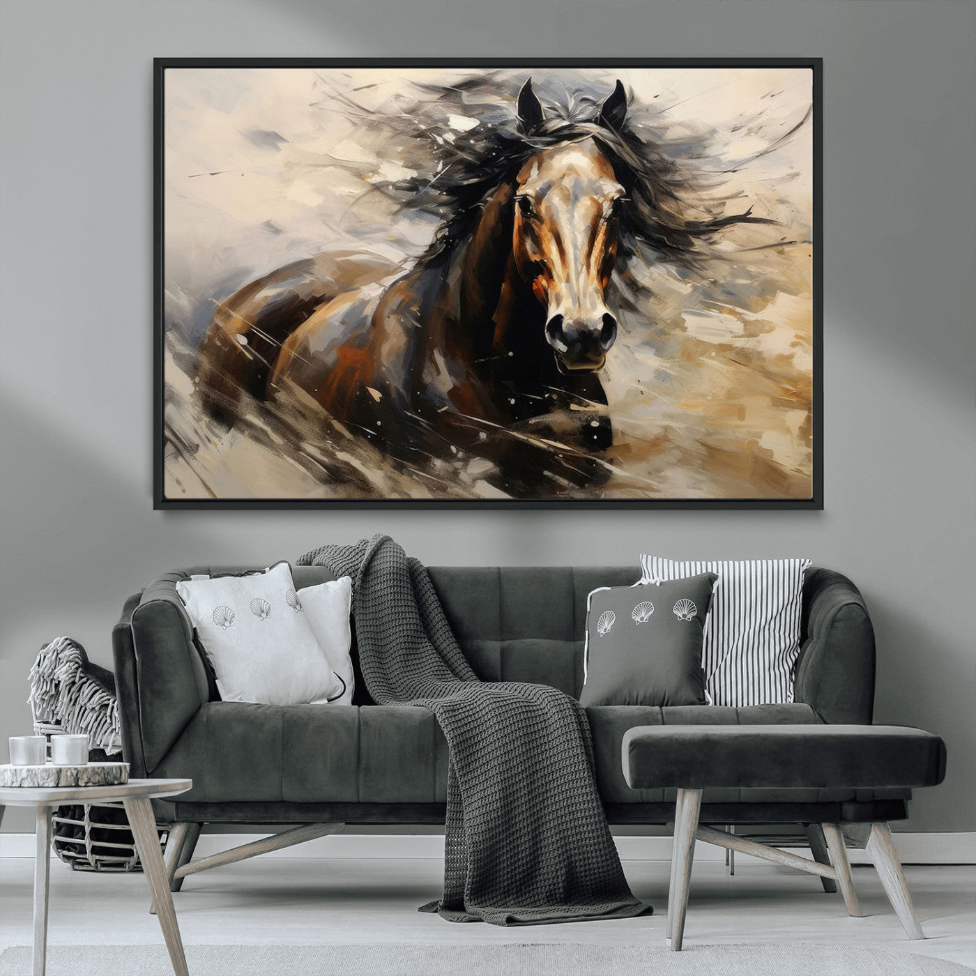 53001-MGV-CV-36X24-Wild Horse Wall Art – Majestic Stallion Canvas Print with Flowing Mane, Rustic Western Style Painting for Living Room, Office or