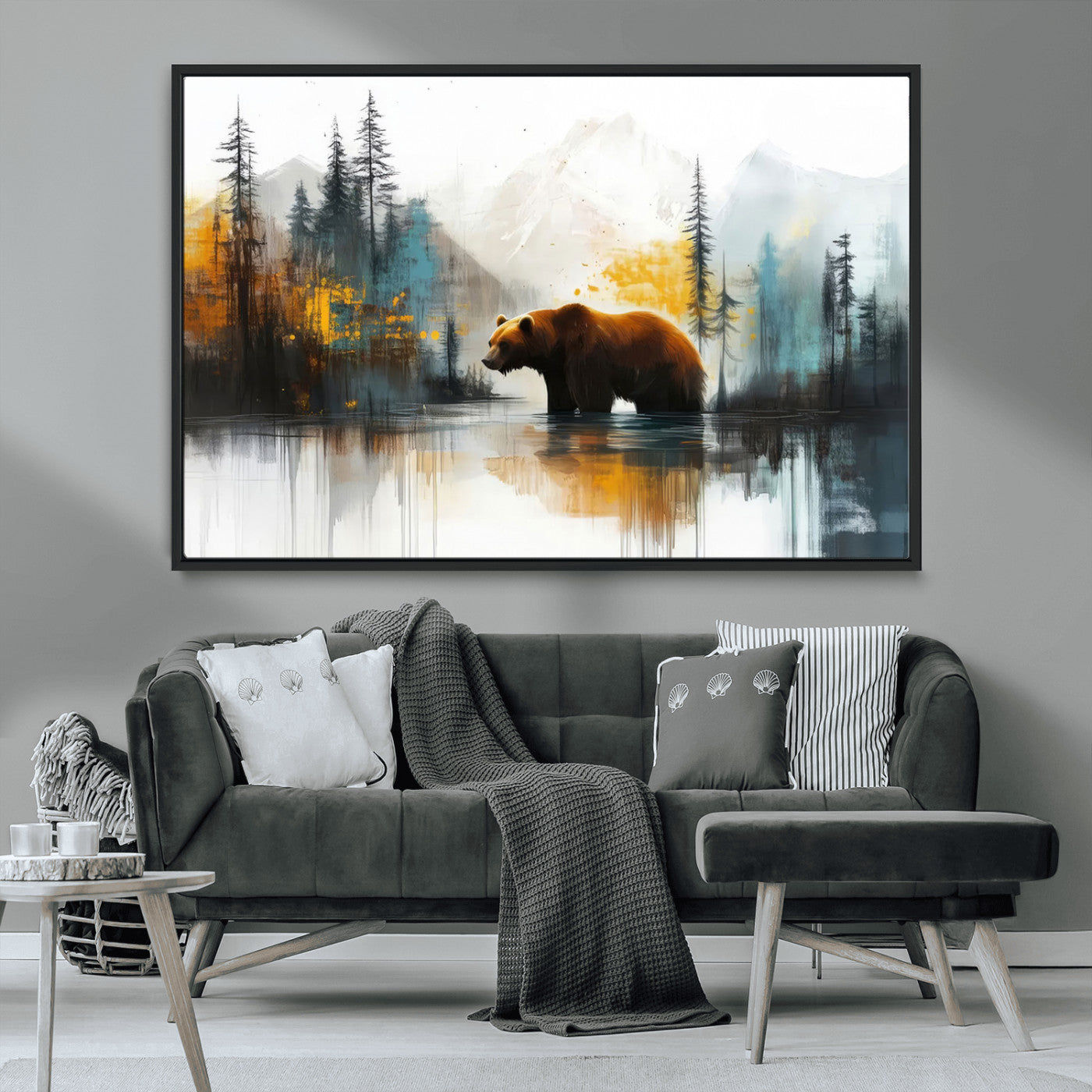50308-MGV-CV-36X24-Bear Wilderness Wall Art – Mountain Forest Canvas Print, Rustic Cabin Decor with Wildlife Landscape, Nature Artwork for Lodge,