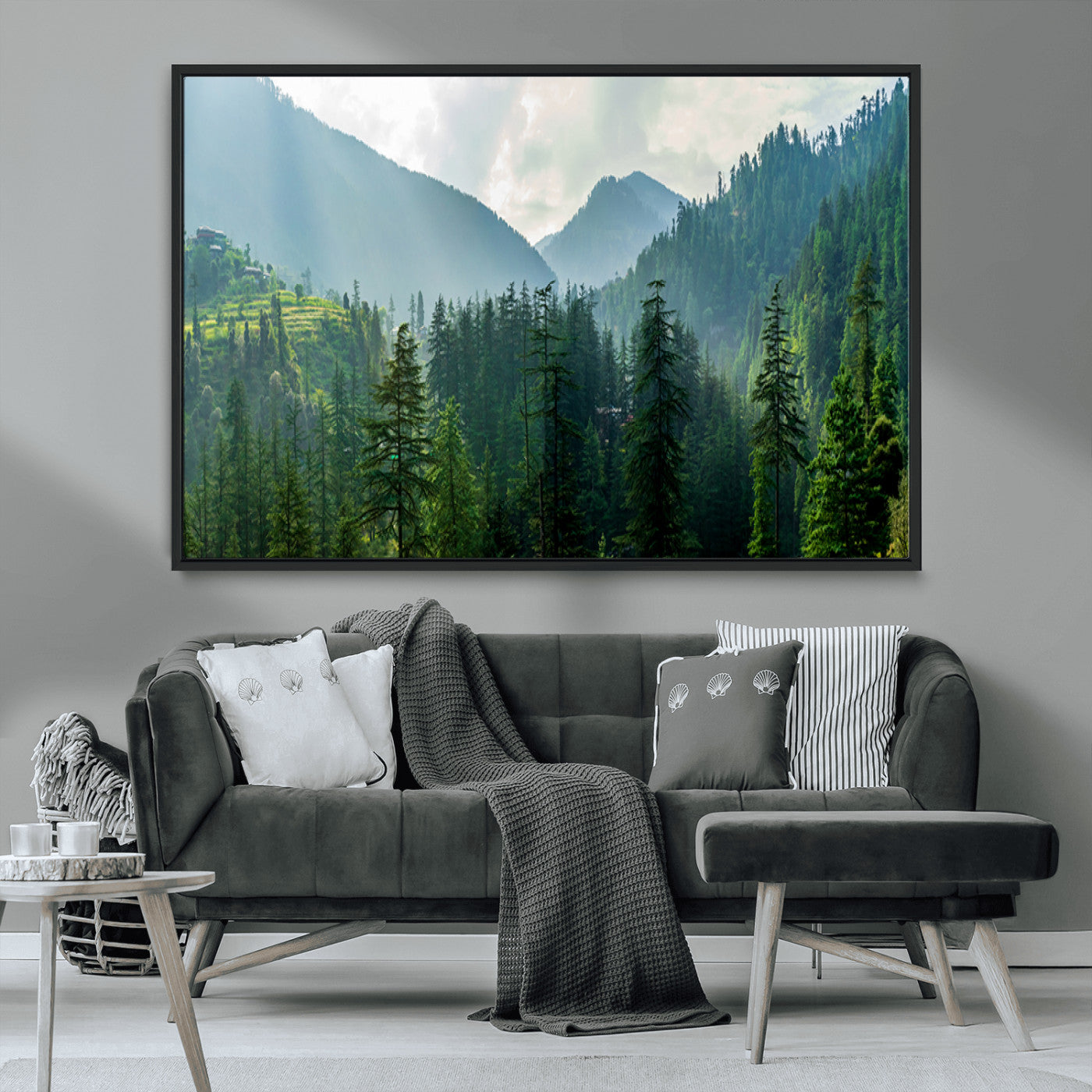 83417191-MGV-CV-36X24-Misty Mountain Forest Wall Art – Pine Tree Landscape Canvas Print, Nature Photography Panorama, Tranquil Green Forest Décor for