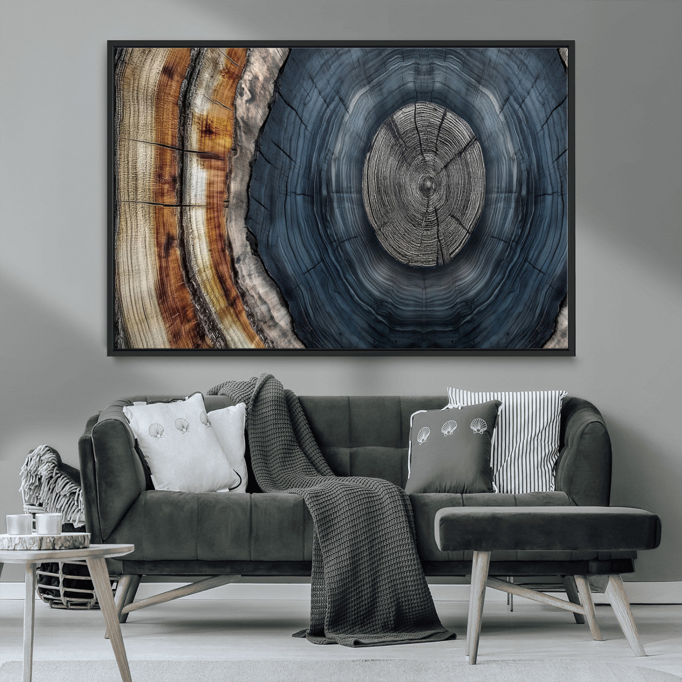 91368647-MGV-FC-36X24_Black-Tree Ring Wall Art – Natural Rustic Wood Texture Canvas Print, Farmhouse Log Cabin Decor, Framed Abstract Tree Stump for Living