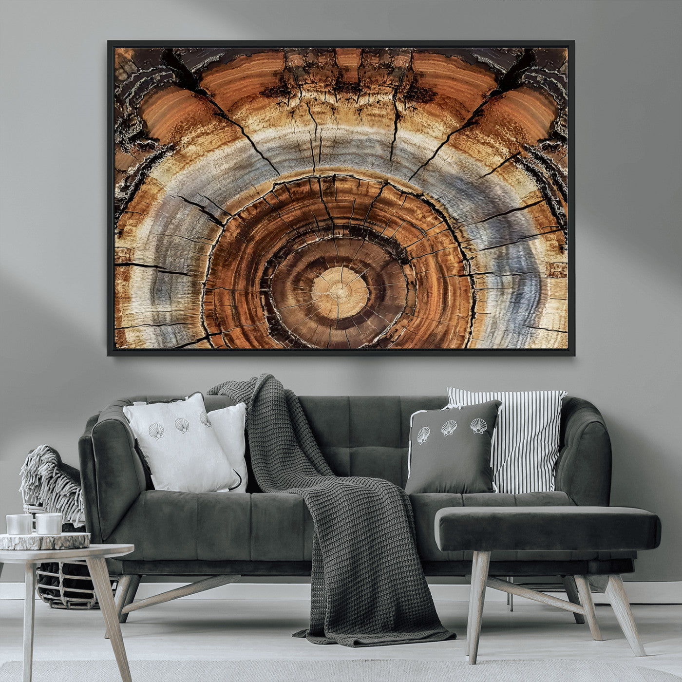 15184146-MGV-CV-36X24-Tree Rings Wall Art Canvas Print, Framed Wood Texture Art Picture Print, Rustic Pattern Perfect Rustic Organic Decor Artwork