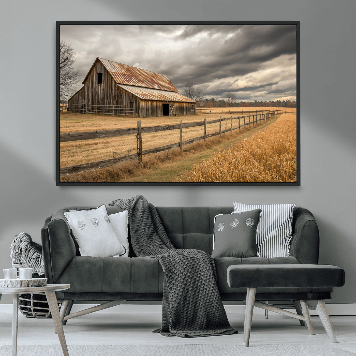 26821575-MGV-FC-36X24_Black-Old Barn Wall Art Canvas Print, Framed Rustic Barn Art Picture Print, Moody Farm Perfect Rustic Farmhouse Decor Artwork