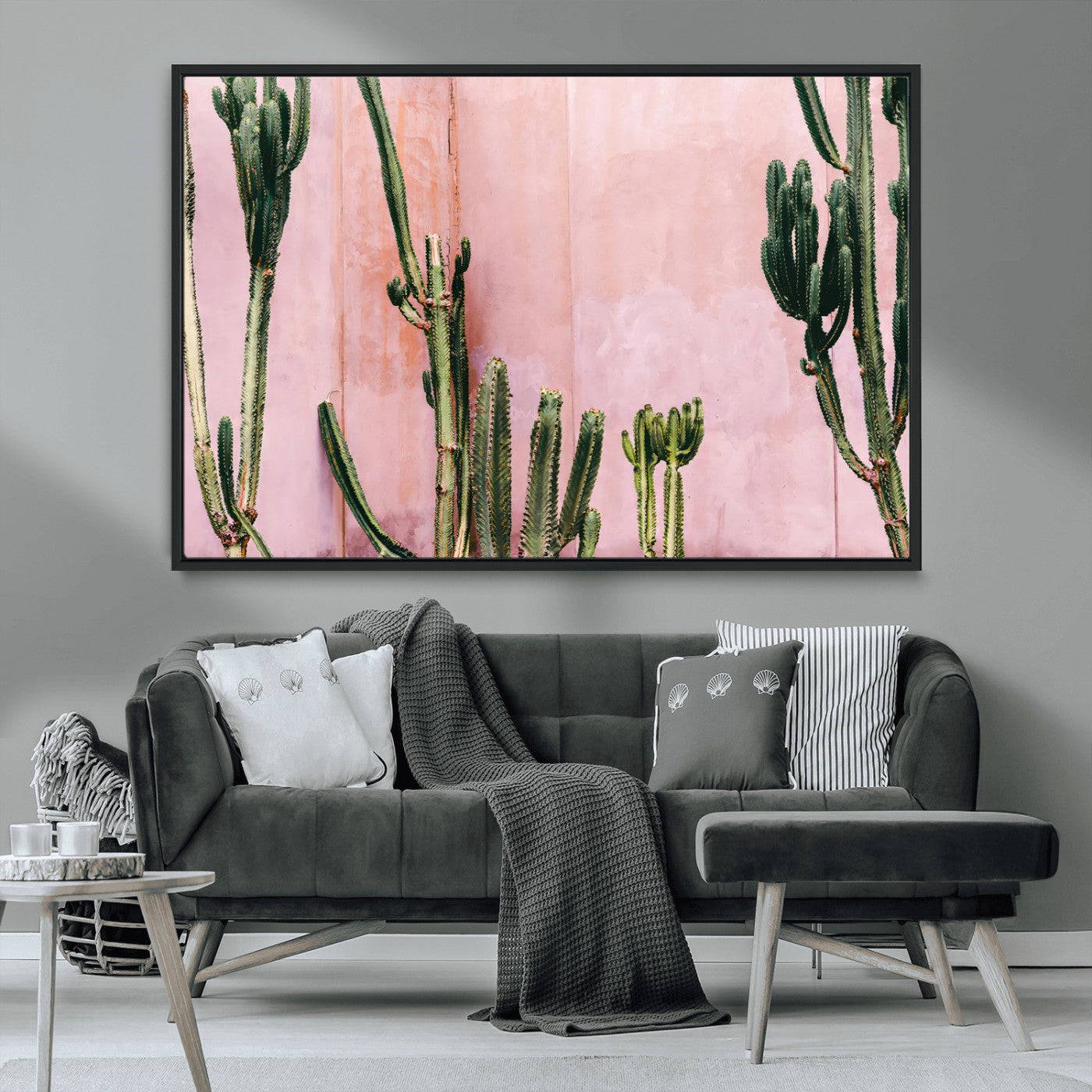 93119502-MGV-CV-36X24-Tall Cactus Wall Art Canvas Print, Framed Pink Wall Art Picture Print, Cactus Lines Perfect Modern Desert Decor Artwork