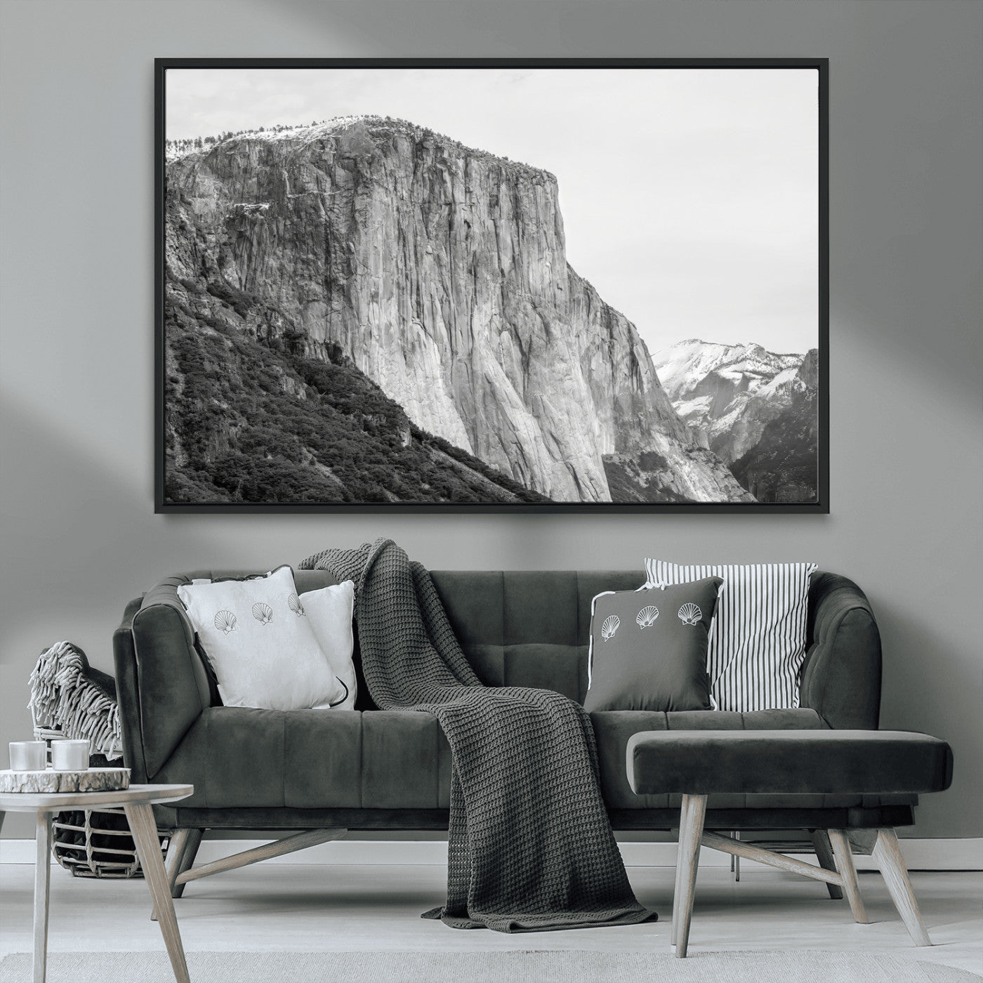 39393420-MGV-CV-36X24-El Capitan Wall Art Canvas Print, Framed Yosemite Cliff Art Picture Print, Monochrome Mountain Perfect Monochrome Sierra Decor