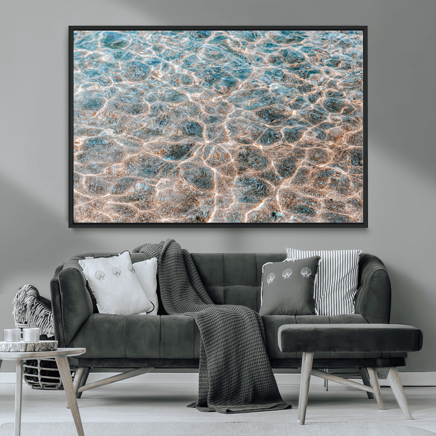26580287-MGV-CV-36X24-Clear Water Wall Art Canvas Print, Framed Sunlit Ripples Art Picture Print, Ocean Texture Perfect Modern Coastal Decor Artwork