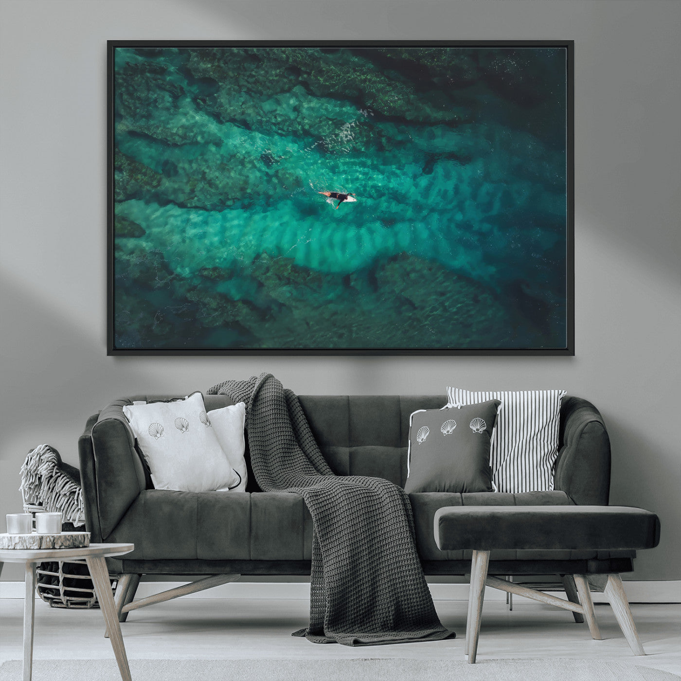 93287752-MGV-CV-36X24-Ocean Surf Wall Art Canvas Print, Framed Blue Waters Art Picture Print, Vibrant Seascape Perfect Coastal Adventure Decor Artwork