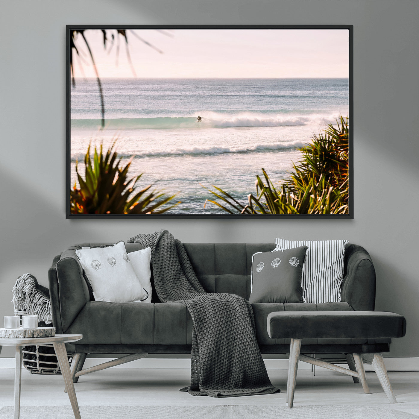 23287092-MGV-CV-36X24-Ocean Surfer Wall Art Canvas Print, Framed Coastal Surf Art Picture Print, Tropical Beach Perfect Tropical Coastal Decor Artwork