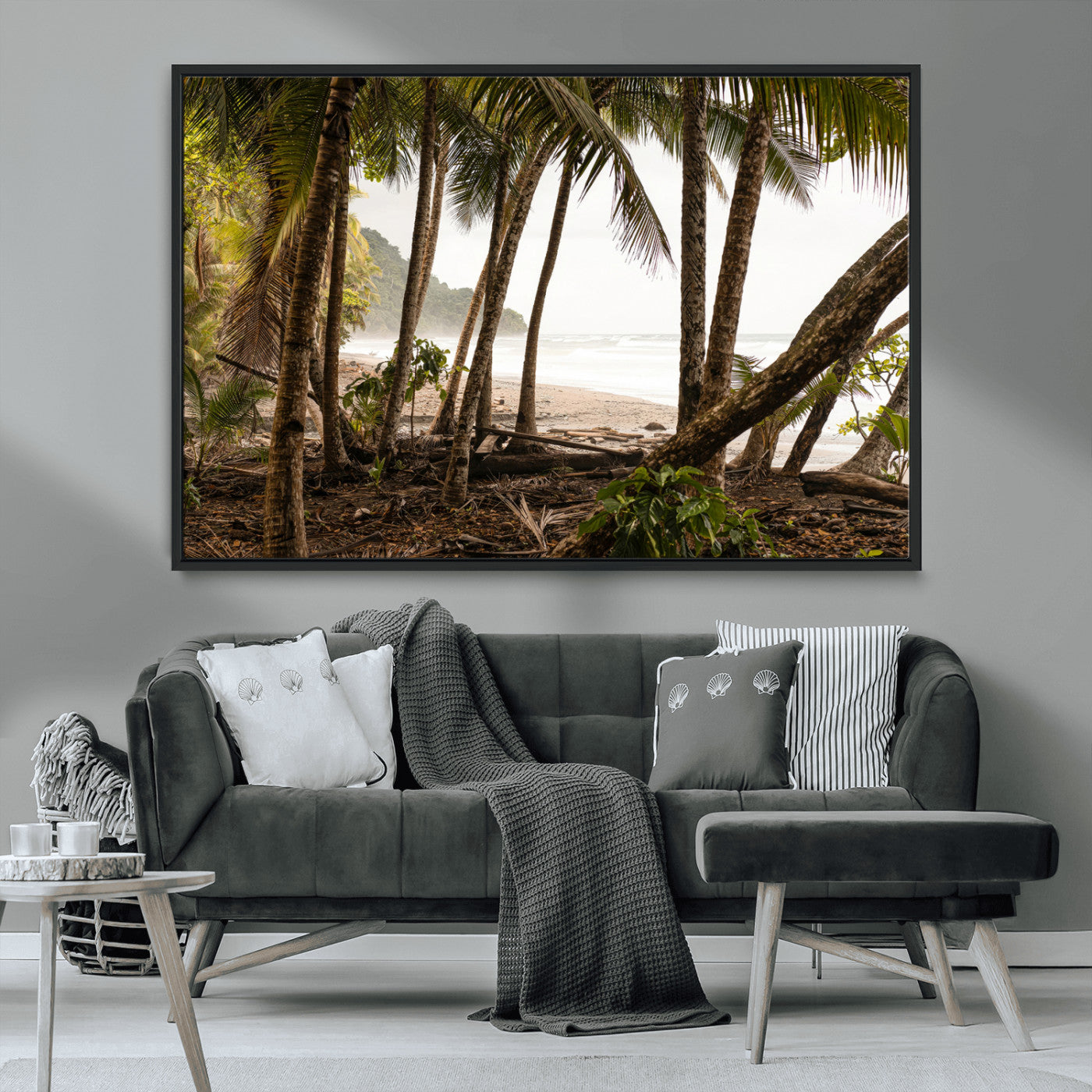 92093951-MGV-CV-36X24-Tropical Jungle Wall Art Canvas Print, Framed Palm Tree Forest Art Picture Print, Coastal Escape Perfect Jungle Retreat Decor