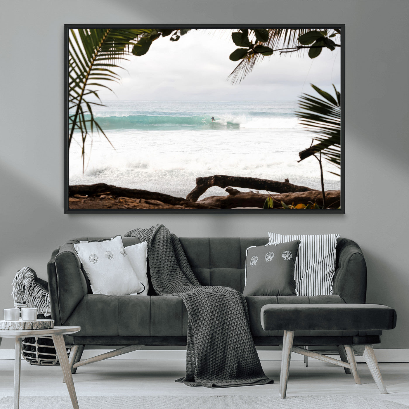50382104-MGV-CV-36X24-Tropical Surf Wall Art Canvas Print, Framed Palm Tree View Art Picture Print, Beach House Art Perfect Boho Coastal Decor Artwork