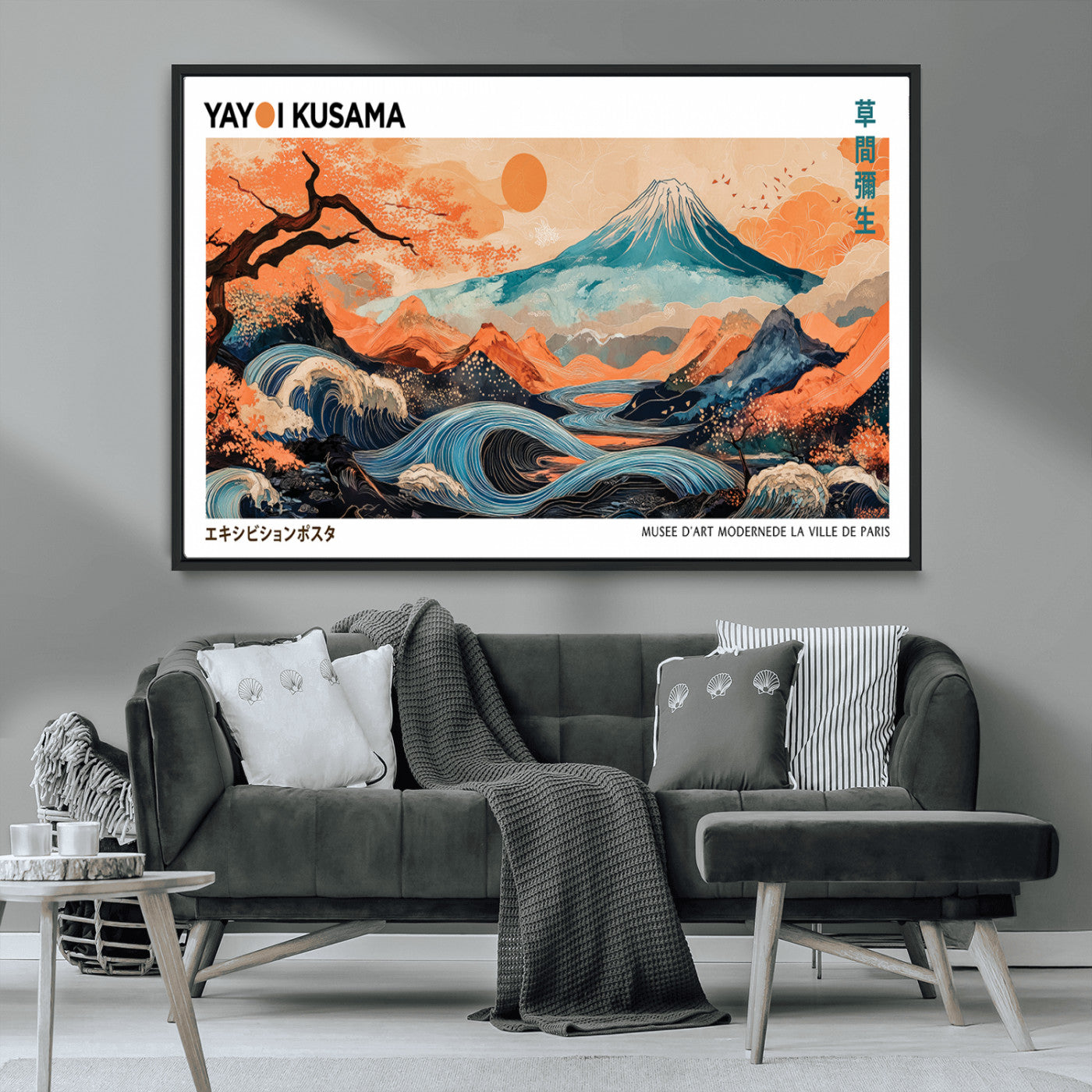 88785870-MGV-CV-36X24-Japanese Great Wave & Mt Fuji Wall Art – Ukiyo e Style Landscape Print with Flowing River, Autumn Mountain Poster, Oriental Asian