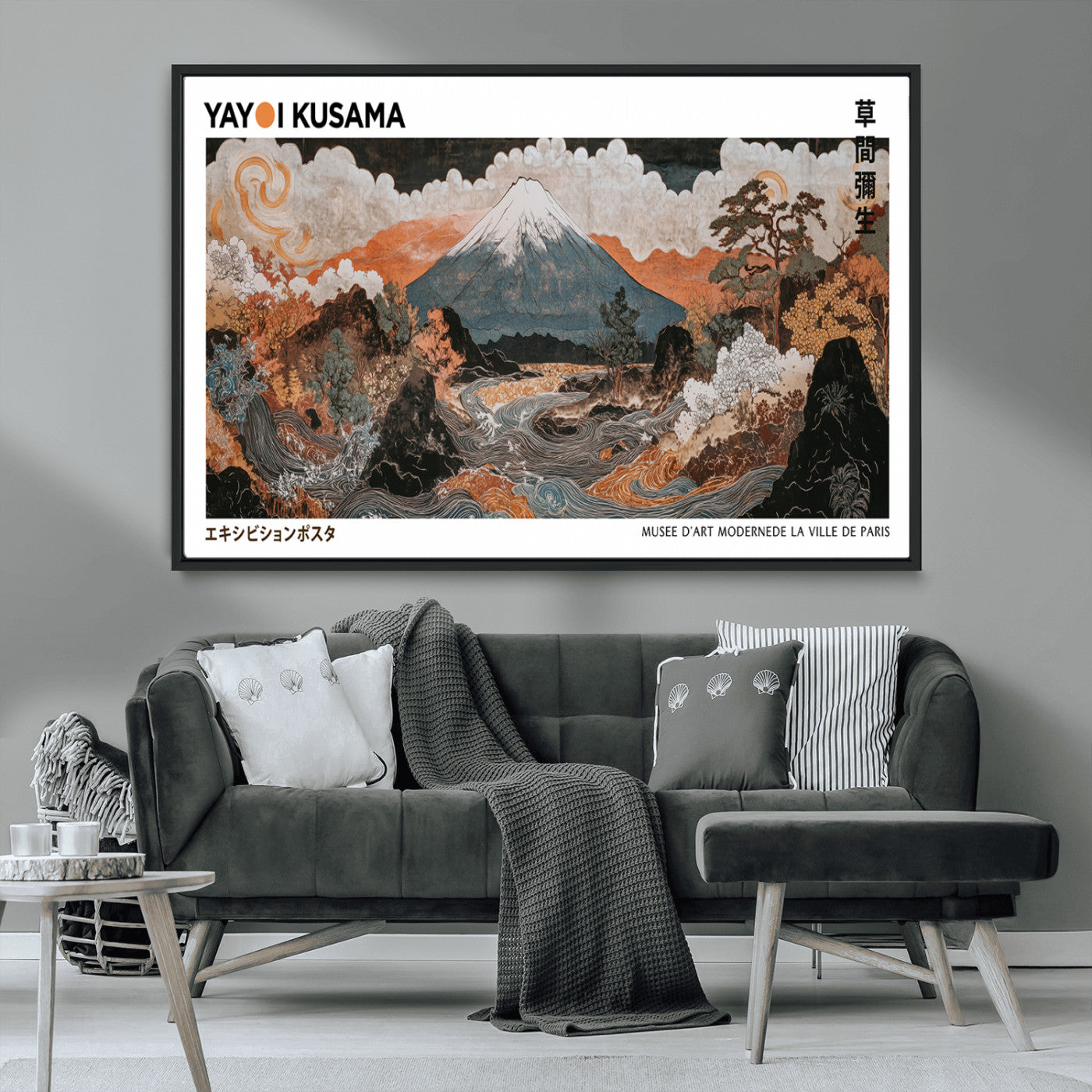 72914781-MGV-CV-36X24-Japanese Mt Fuji Wall Art – Traditional Ukiyo-e Inspired Landscape with River & Clouds, Vintage Asian Mountain Poster, Oriental