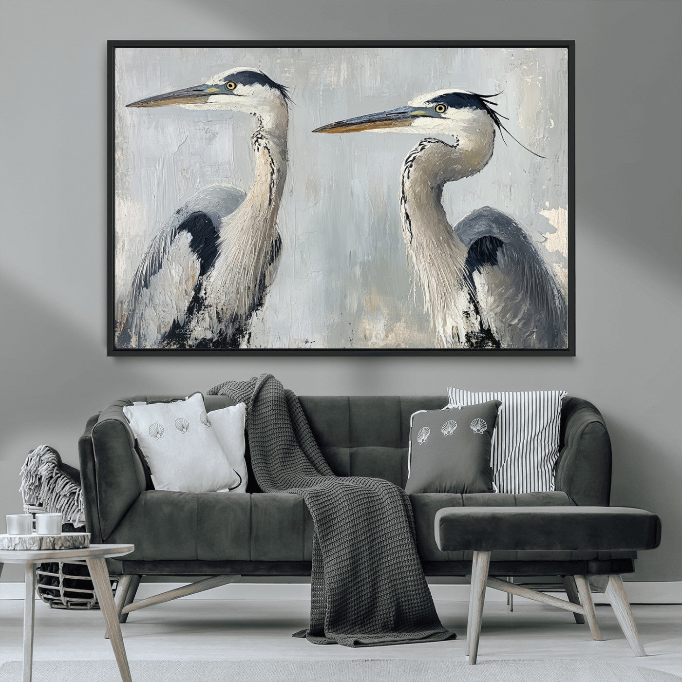 19427826-MGV-CV-36X24-Bird Canvas Decor Wall Art Canvas Print, Framed Coastal Bird Pair Art Picture Print, Minimalist Wildlife Wall Perfect Coastal