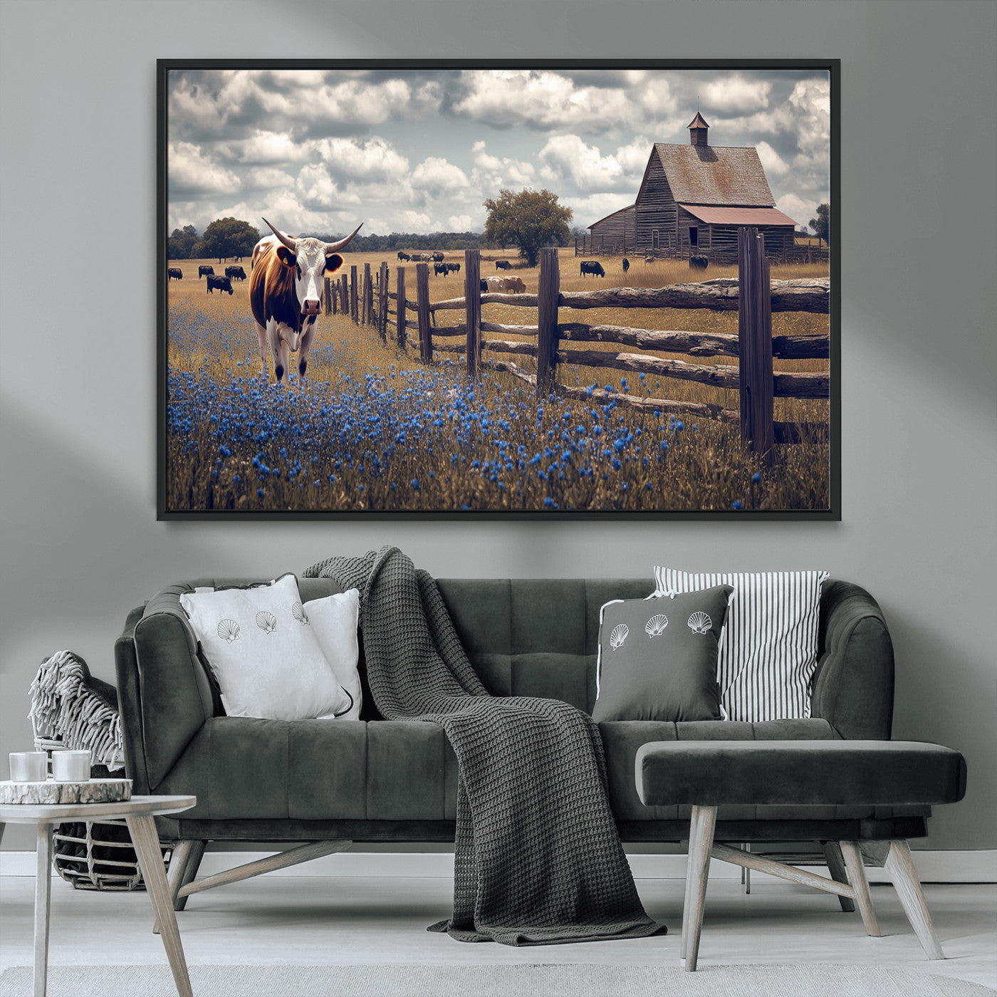22296025-MGV-CV-36X24-Texas Longhorn Canvas Wall Art Canvas Print, Framed Rustic Barn Wall Art Art Picture Print, Farmhouse Cow Decor Perfect Rustic