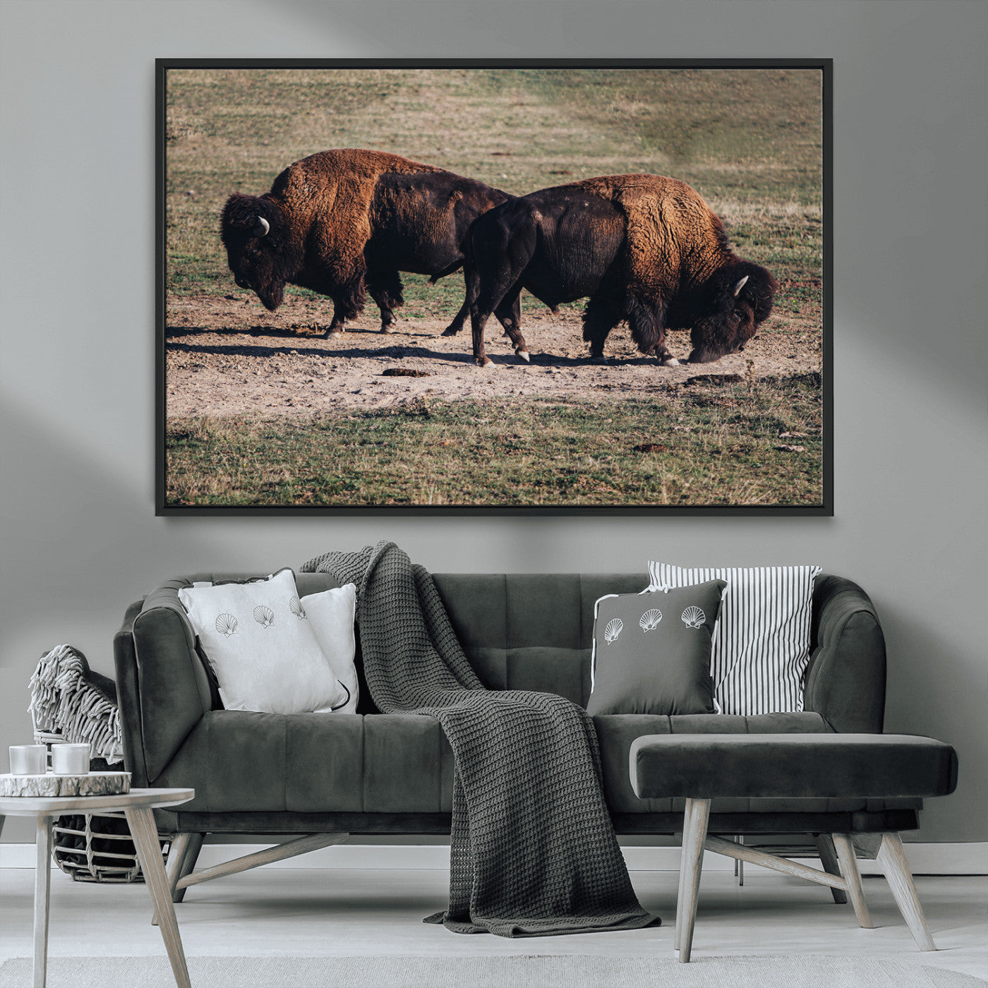 58141885-MGV-CV-36X24-Bison Photography Wall Art Canvas Print, Framed Western Wildlife Art Picture Print, Modern Ranch Perfect Western Rustic Decor