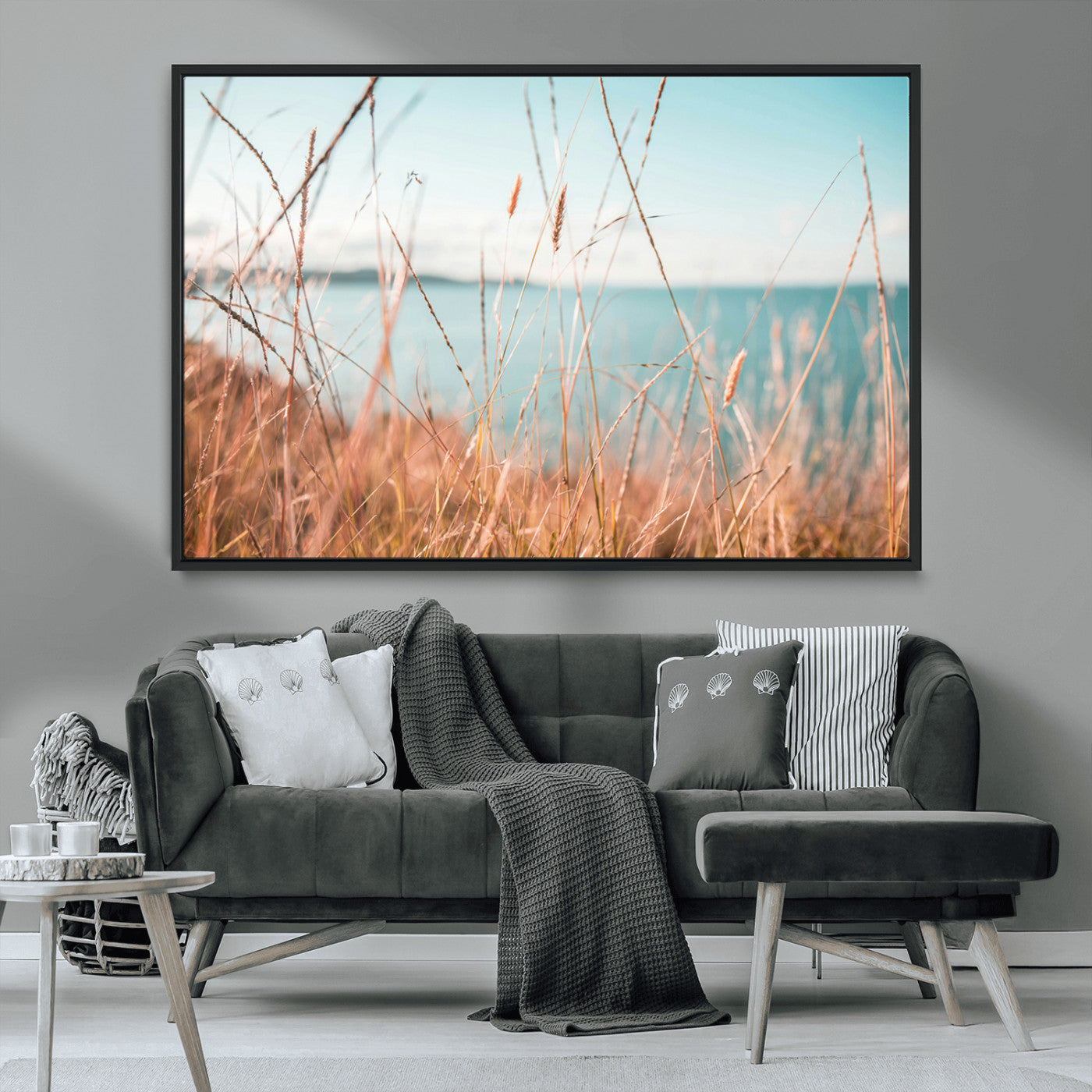36108696-MGV-CV-36X24-Coastal Grass Wall Art – Serene Ocean View Canvas Print, Beach Nature Photography Decor for Living Room, Bedroom, Office or Modern