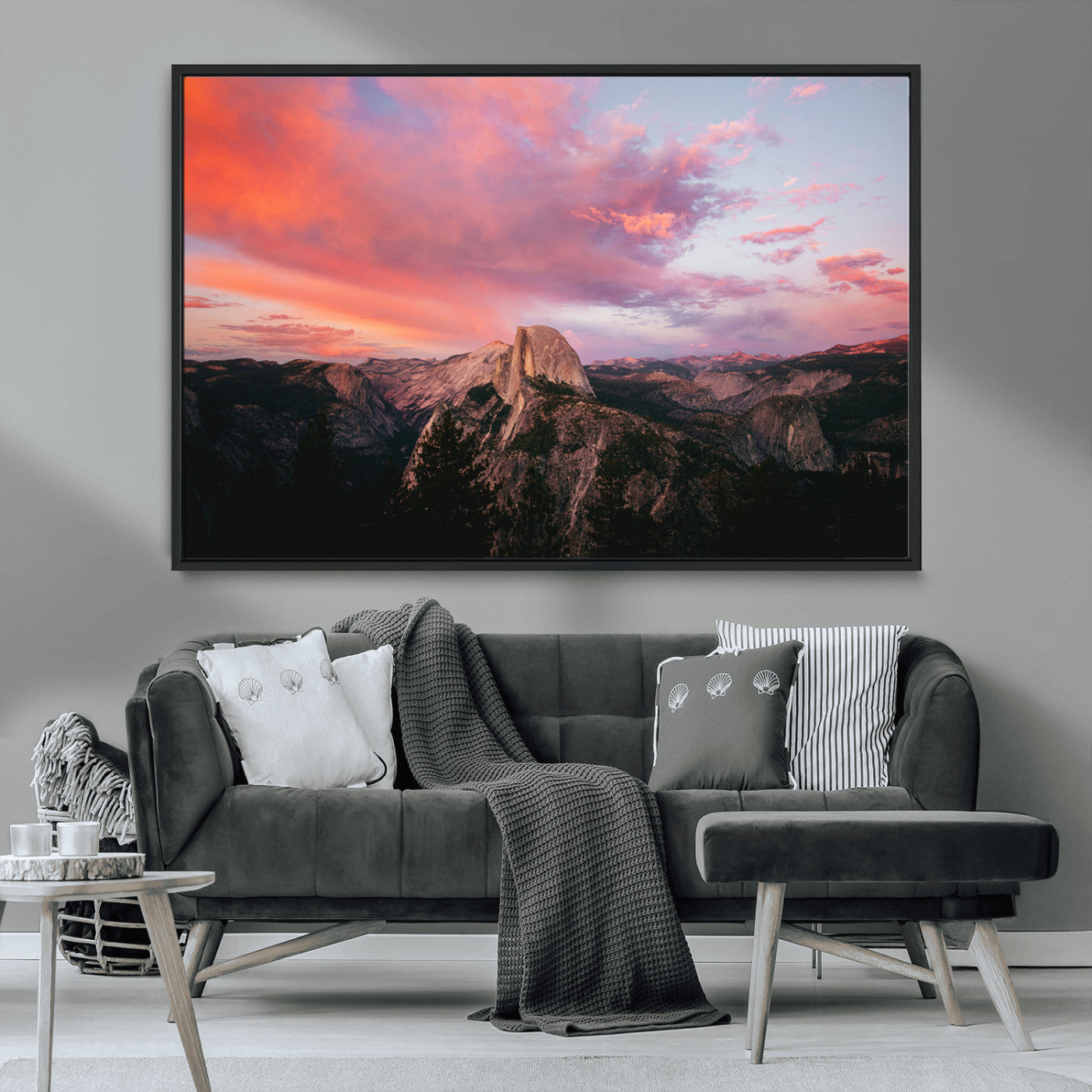 32786115-MGV-CV-36X24-Half Dome Wall Art Canvas Print, Framed Yosemite National Park Art Picture Print, Dramatic Sunset Perfect Adventurous Wilderness