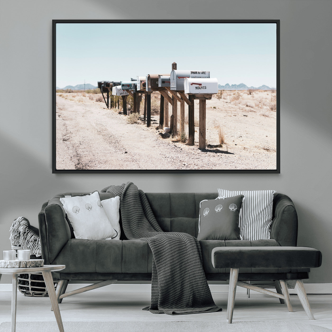 54616109-MGV-CV-36X24-Desert Mailboxes Wall Art – Rustic Rural Roadside Photography Canvas Print, American Southwest Landscape Home Decor for Living