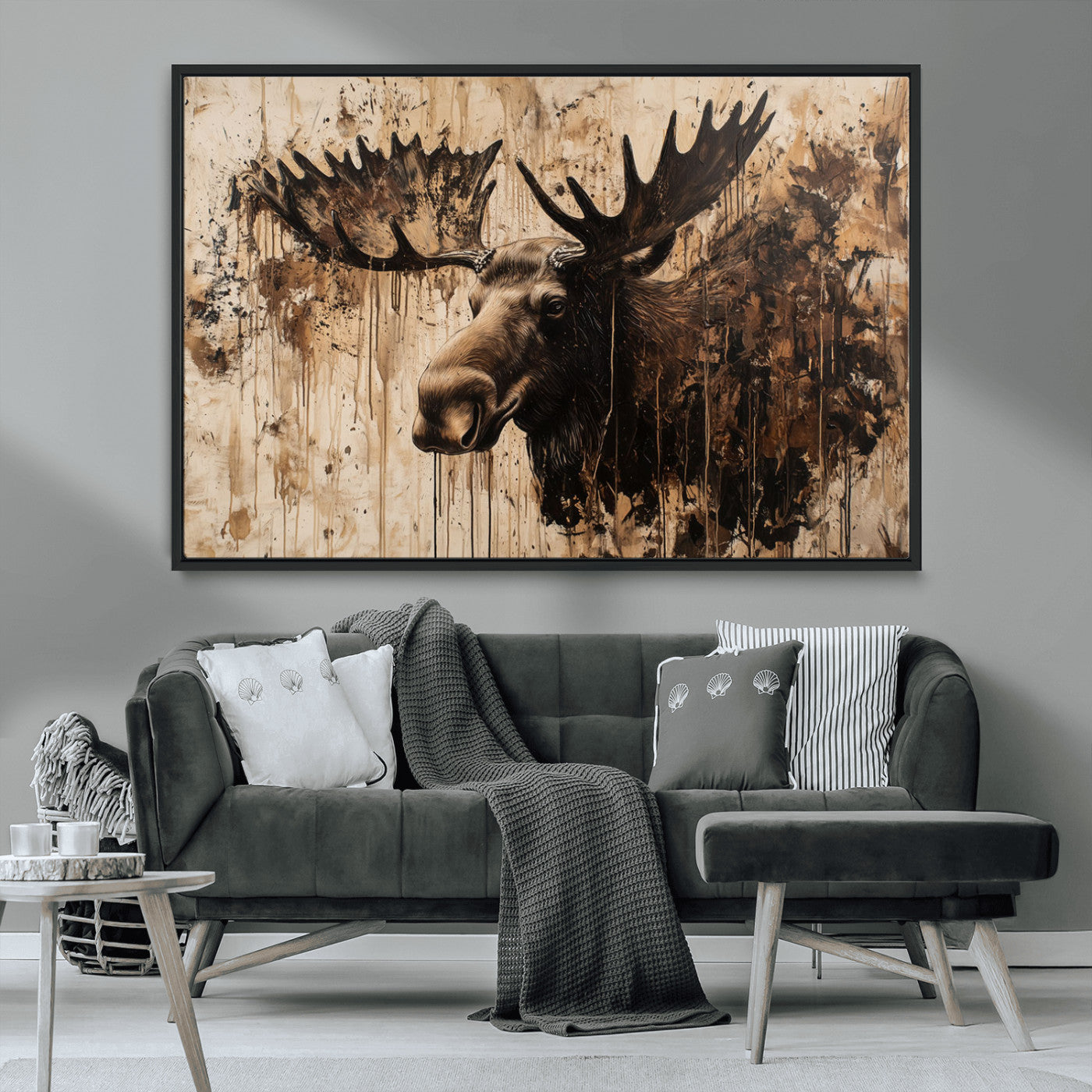 83505059-MGV-CV-36X24-Majestic Moose Wall Art – Rustic Animal Canvas Painting – Wilderness Wildlife Decor with Earthy Tones for Cabin, Lodge, Farmhouse,