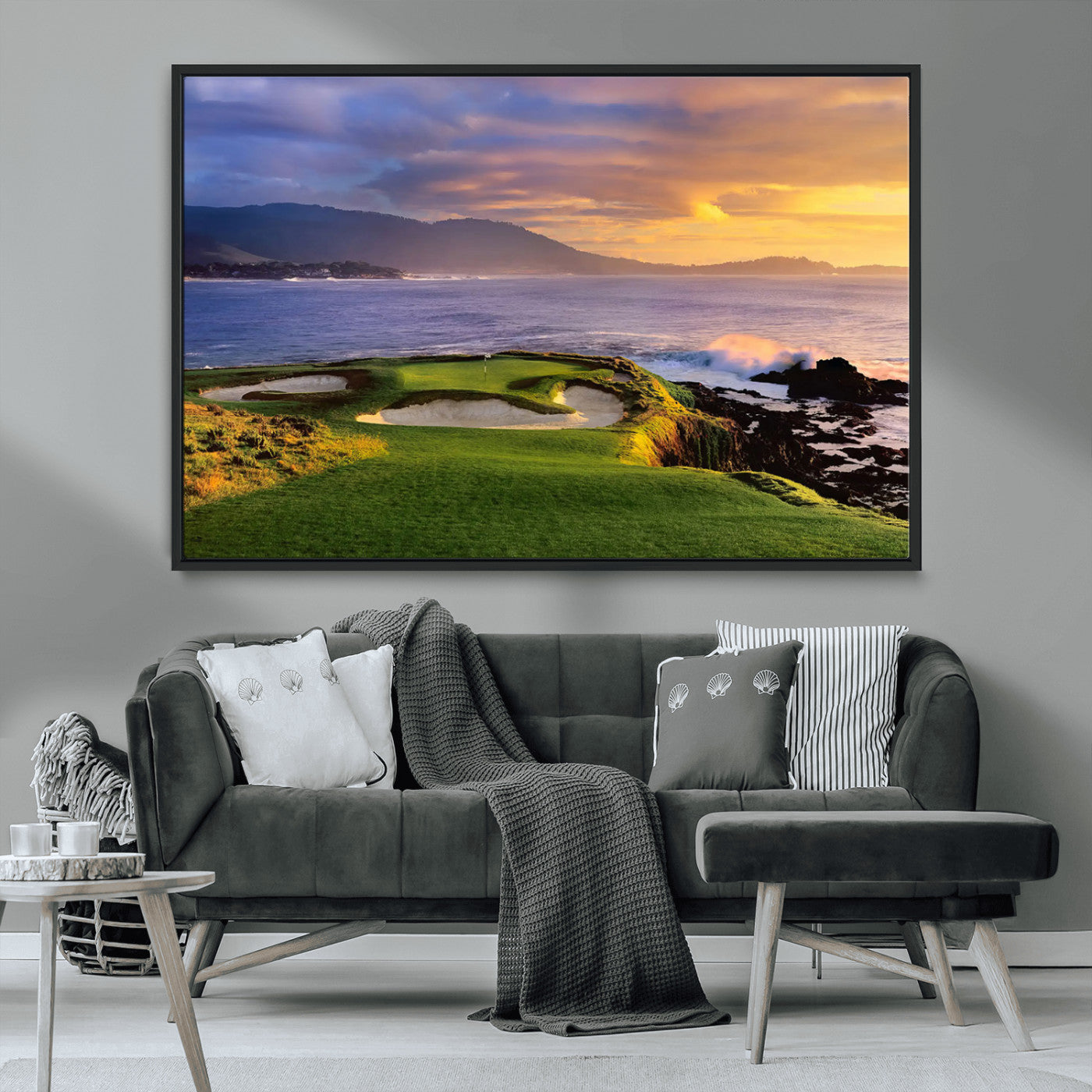 39644075-MGV-CV-36X24-Golf Course Wall Art – Coastal Sunset Canvas Print, Scenic Oceanfront Fairway Landscape Decor for Office, Man Cave, or Living Room