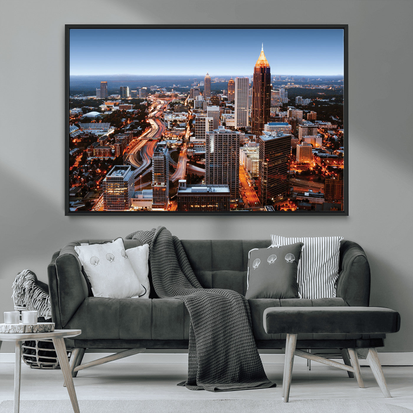 25096967-MGV-CV-36X24-Atlanta Skyline Wall Art – Vibrant Cityscape Canvas Print, Modern Night Lights Urban Decor for Office, Living Room, or Apartment