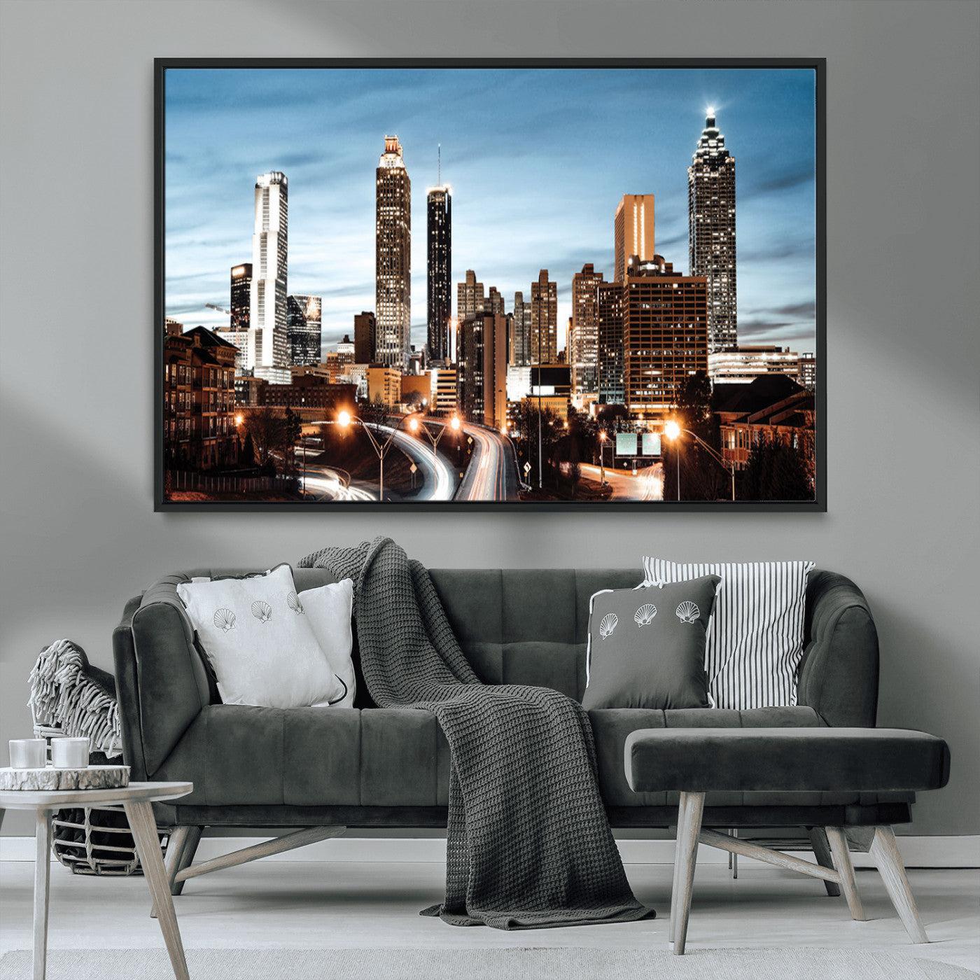 23859158-MGV-CV-36X24-Atlanta Skyline Wall Art – Modern Cityscape Canvas Print with Night Lights and Traffic Trails, Urban Decor for Office, Apartment,