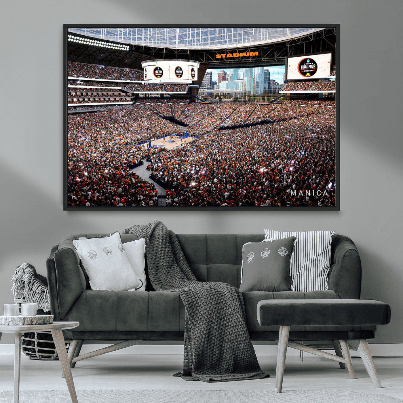 38616413-MGV-CV-36X24-Chicago Dome Stadium Wall Art – Futuristic Basketball Final Four Arena Canvas Print, Modern Sports Fan Decor for Man Cave or