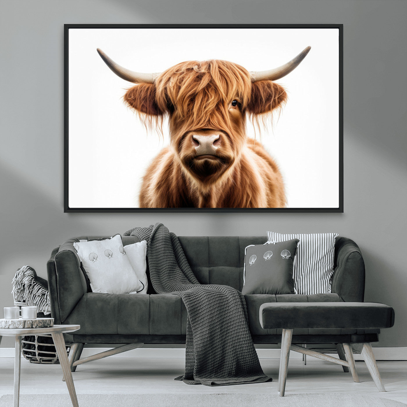 637908607-MGV-FC-93X47-3P_Black-Highland Cow Wall Art Print – Rustic Farmhouse Animal Portrait, Scottish Highland Cattle Canvas, Modern Country Wall Decor for
