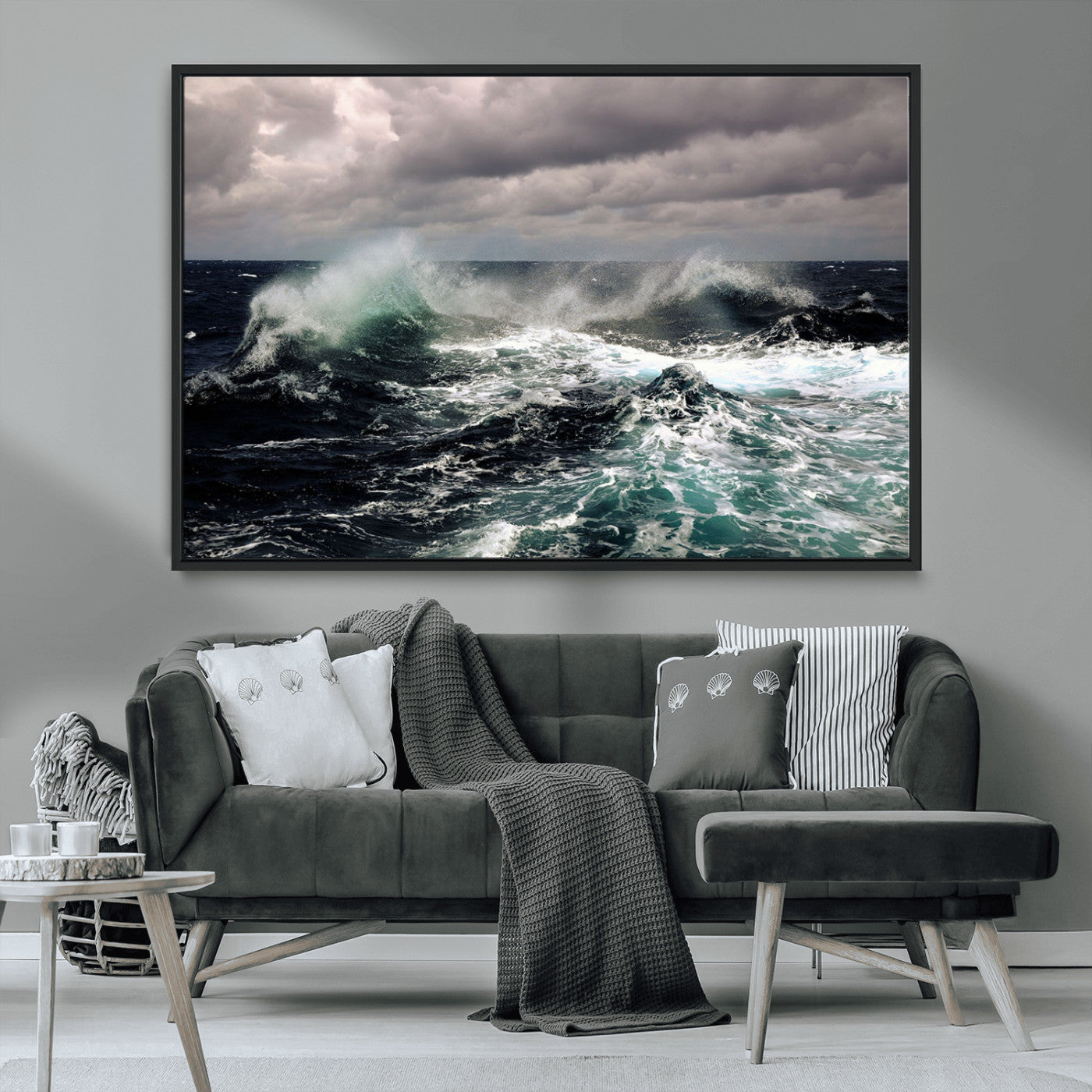38622353-MGV-CV-36X24-Ocean Wave Wall Art – Dramatic Seascape Canvas Print with Stormy Sky and Crashing Sea, Bold Coastal Photography for Living Room,