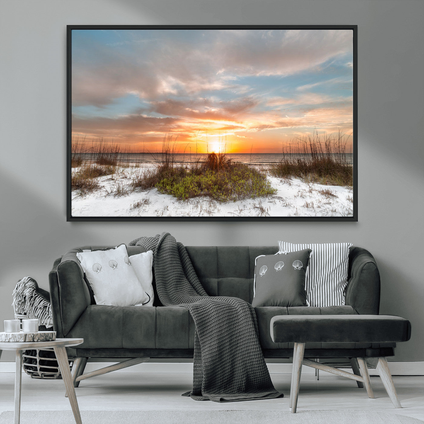 58266230-MGV-FC-36X24_Black-Sunset Beach Canvas Wall Art – Coastal Ocean Landscape Print, Seaside Nature Art for Coastal Chic Decor, Living Room, Bedroom,